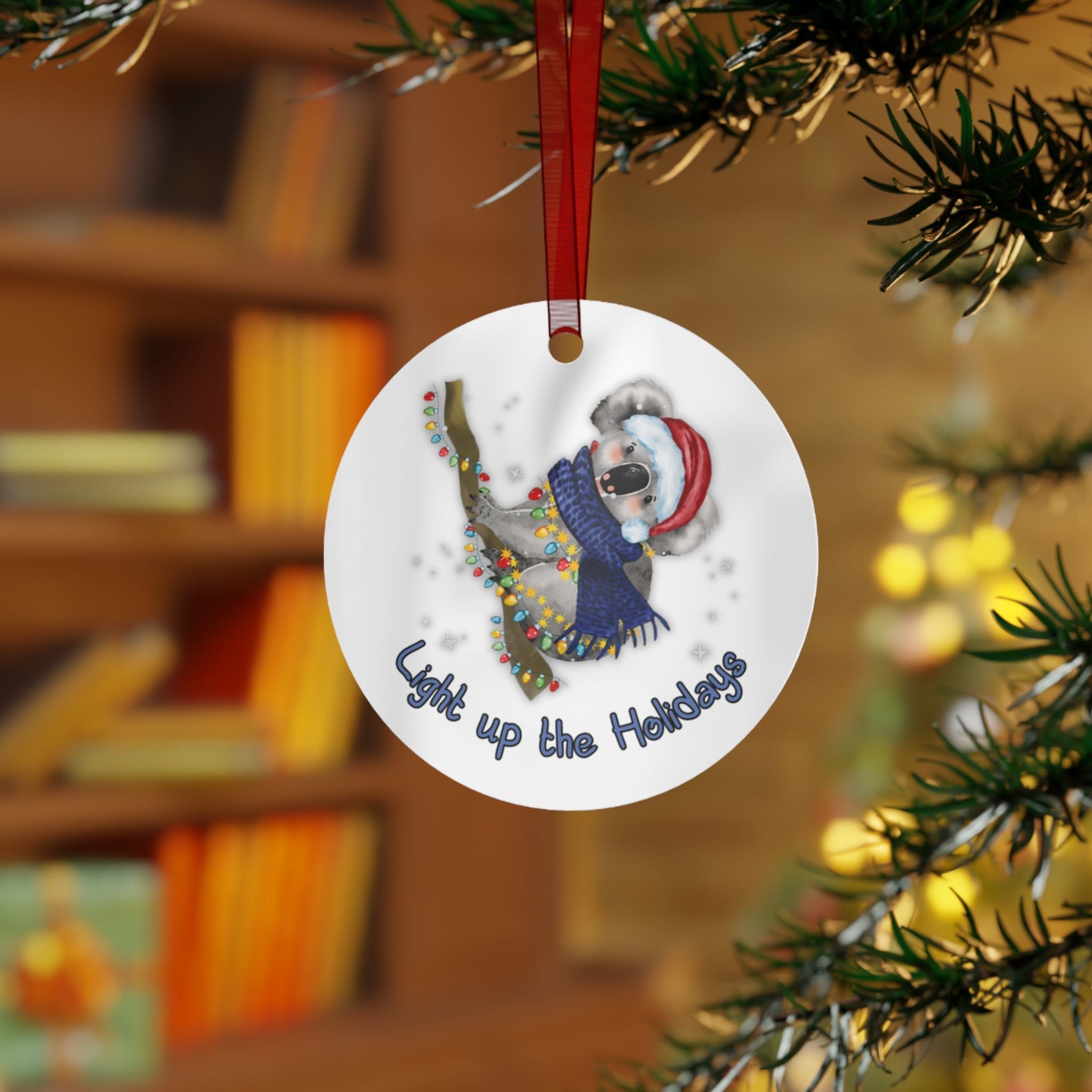Printify Home Decor Round / One Size Christmas Ornament, Koala Christmas Ornament, Koala Gift, Australian Christmas, Custom Ornament, Christmas Gift 23331498325129200925