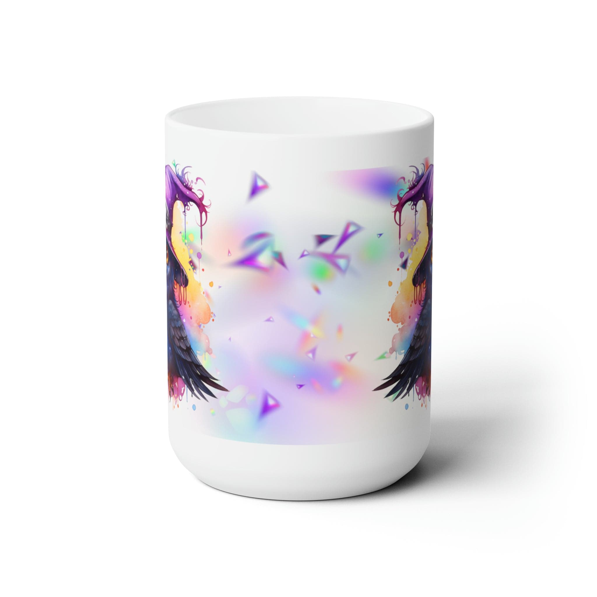 Printify Mug 15oz Coffee Mug, Halloween Coffee Mug, Rainbow Witch Crow Mug, Halloween Gift, Birthday Gift, Friend Gift, White 15 oz Ceramic, Free Shipping 22548691177455422350