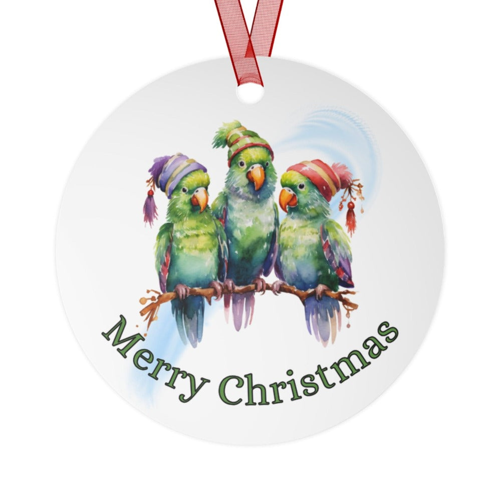 Printify Home Decor Round / One Size Christmas Ornament, Parrot Christmas Ornament, Parrot Gift, Bird Christmas, Custom Ornament, Metal Ornament, Christmas Gift, Free Shipping 18550270958678387693