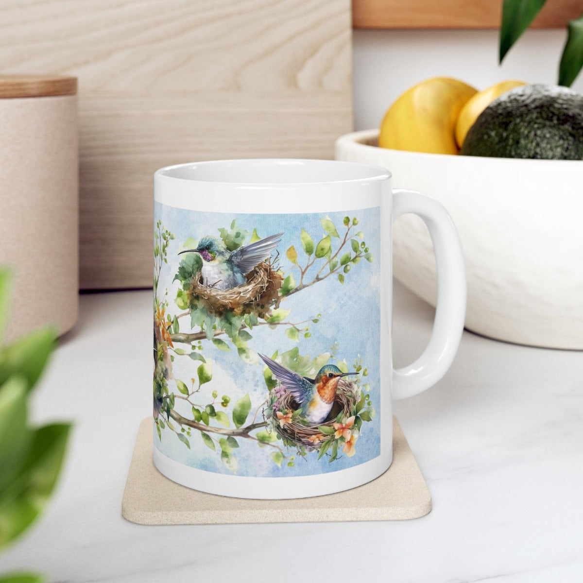 Printify Mug 11oz Coffee Mug, Hummingbird Nests Coffee Mug, Bird Mug, Nest Mug, Birthday Gift, Christmas Gift, Friend Gift, White 11 oz Ceramic 33387041600760548433