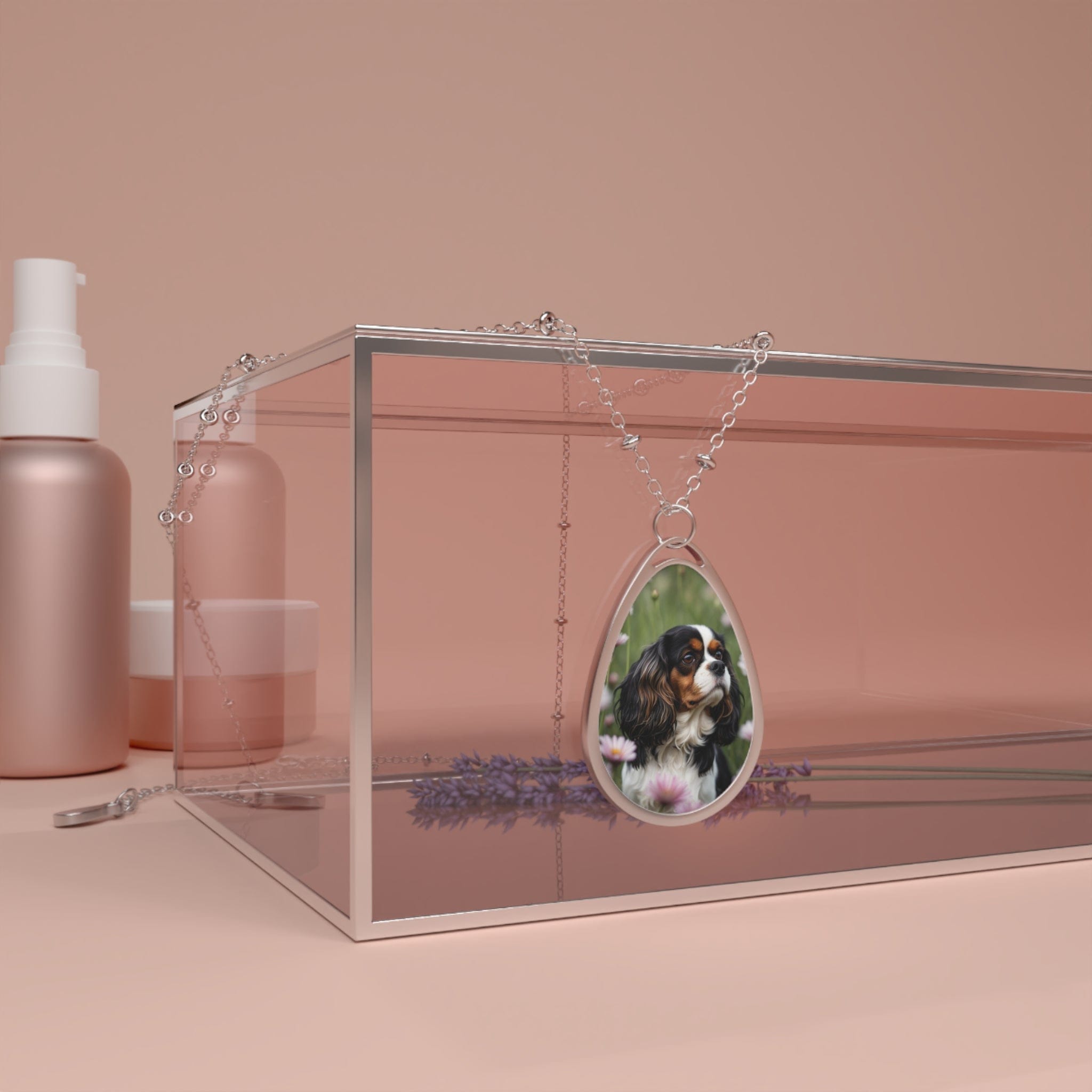 Printify Accessories One Size / Silver Tri-Color Cavalier King Charles Spaniel Necklace, Teardrop Pendant Jewelry, Silver Beaded Chain Tri-Color Cavalier King Charles Spaniel Necklace, Teardrop Pendant Jewelry, Silver Beaded Chain 16431277854072426619