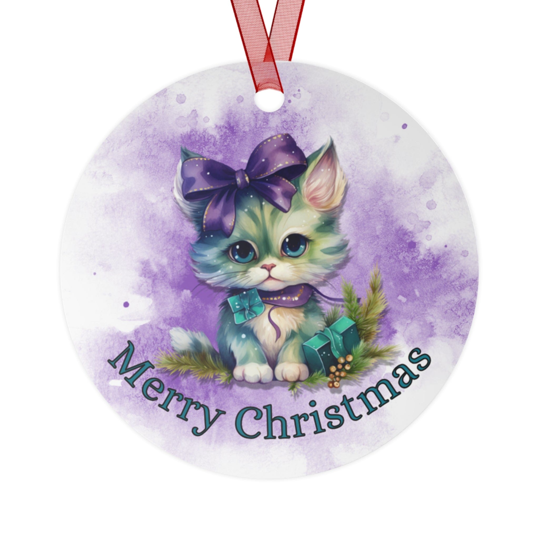 Printify Home Decor Round / One Size Christmas Ornament, Kitten Christmas Ornament, Kitten Gift, Cat Christmas, Custom Ornament, Metal Ornament, Christmas Gift, Free Shipping 22097126526585595838