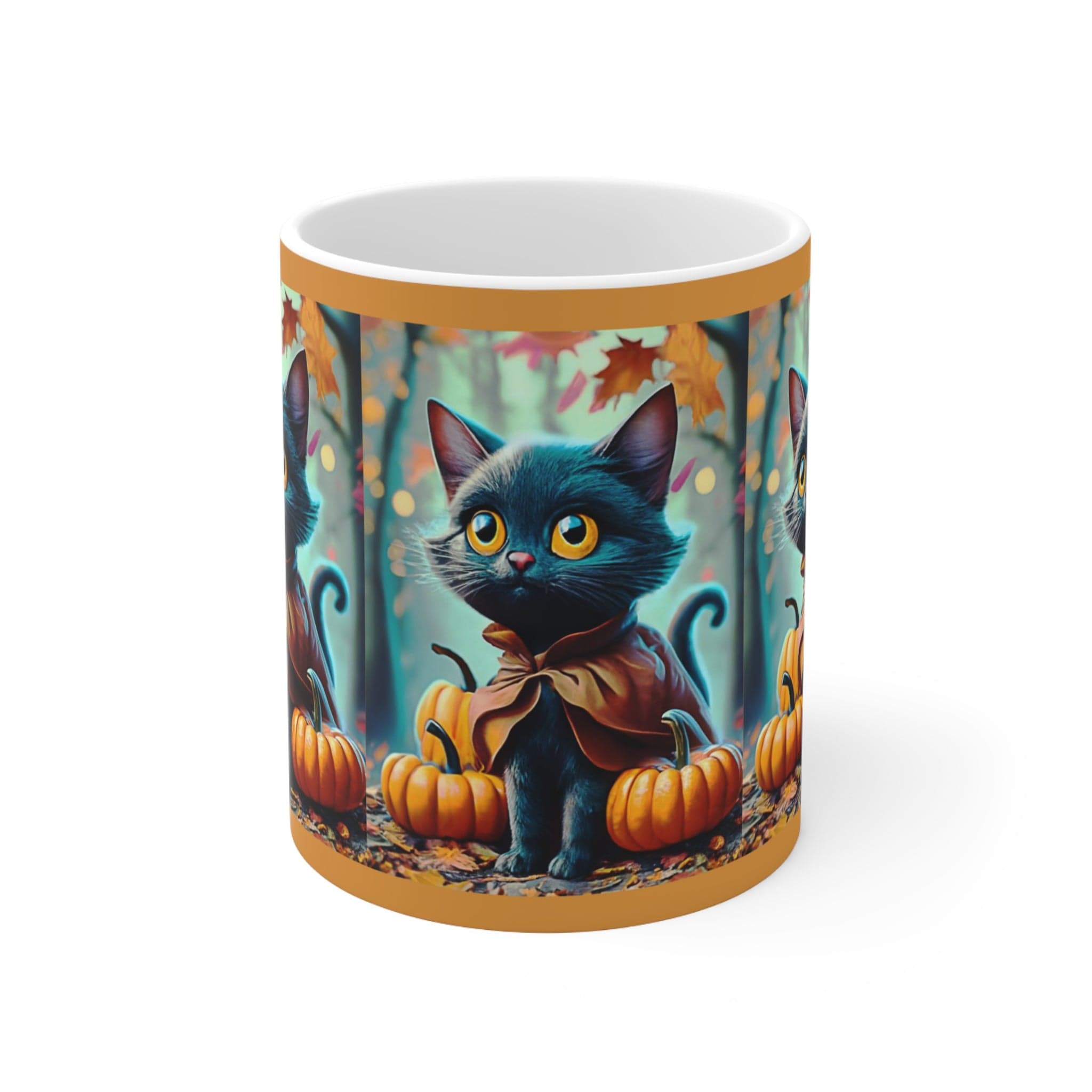 Printify Mug 11oz Coffee Mug, Black Cat Coffee Mug, Forest Cat Coffee Mug, Fall Pumpkin Mug, Birthday Gift, Friend Gift, White 11oz Ceramic, Free Shipping 20089616416949115413