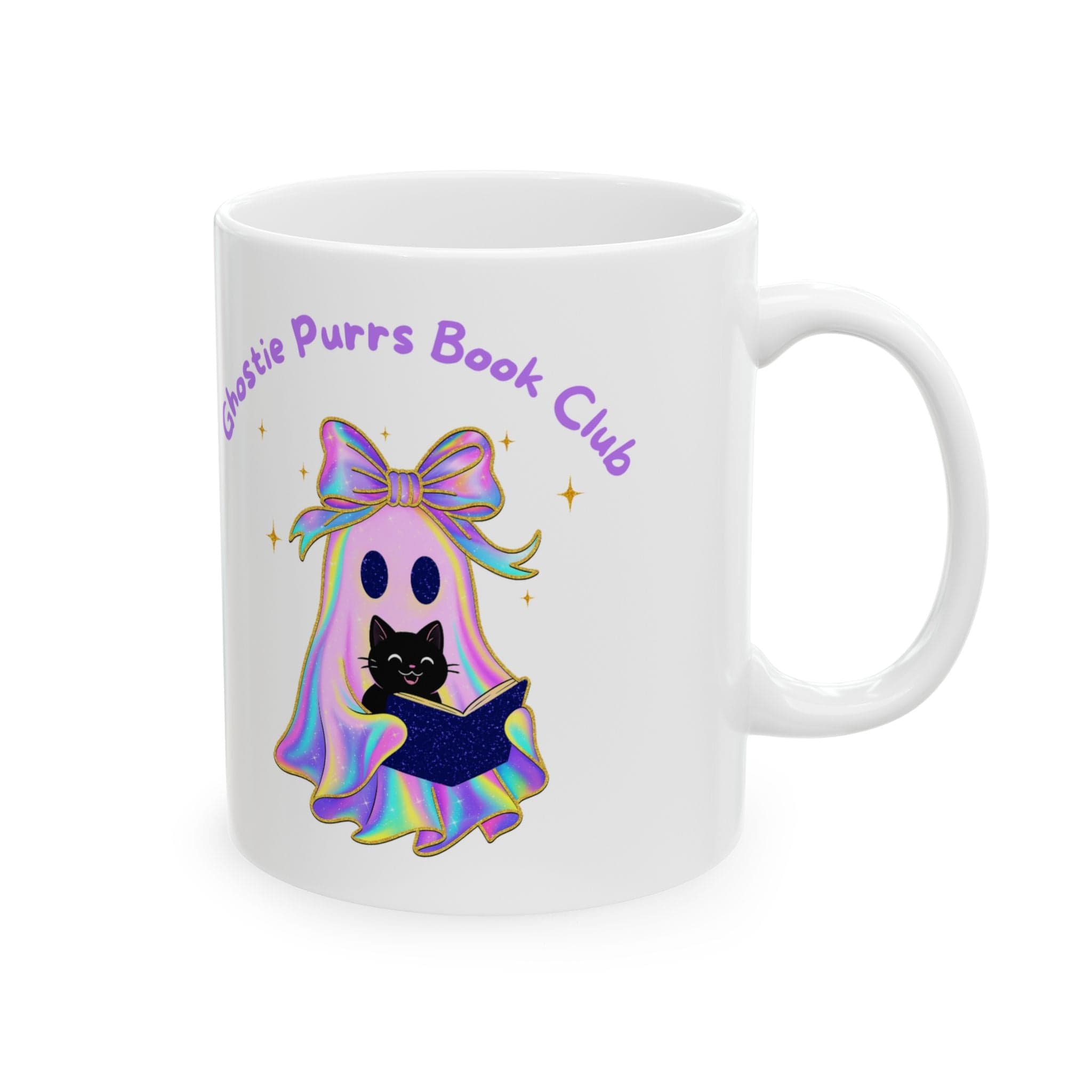 Printify Mug 11oz Irridescent Ghost Reading with Cat Ceramic Mug - Halloween Coffee Cup, Spooky Tea Mug, Ghost Lover Gift, Cat Owner Gift, Bookworm Mug Irridescent Ghost Reading with Cat Ceramic Mug - Halloween Coffee Cup, Spooky Tea Mug, Ghost Lover Gift, Cat Owner Gift, Bookworm Mug 14211851422445551101