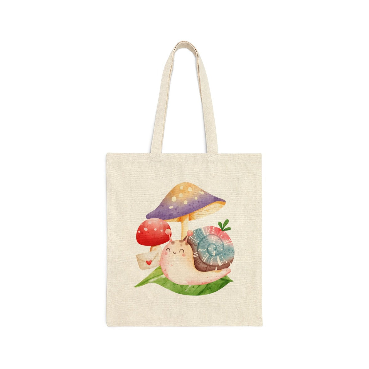 Printify Bags Natural / 15" x 16" Cotton Canvas Tote Bag, Snail Tote Bag, Mushroom Tote Bag, Canvas Bag, 100% Cotton Tote Bag, Shopping Bag, Gift for Friend 26260414180956879933