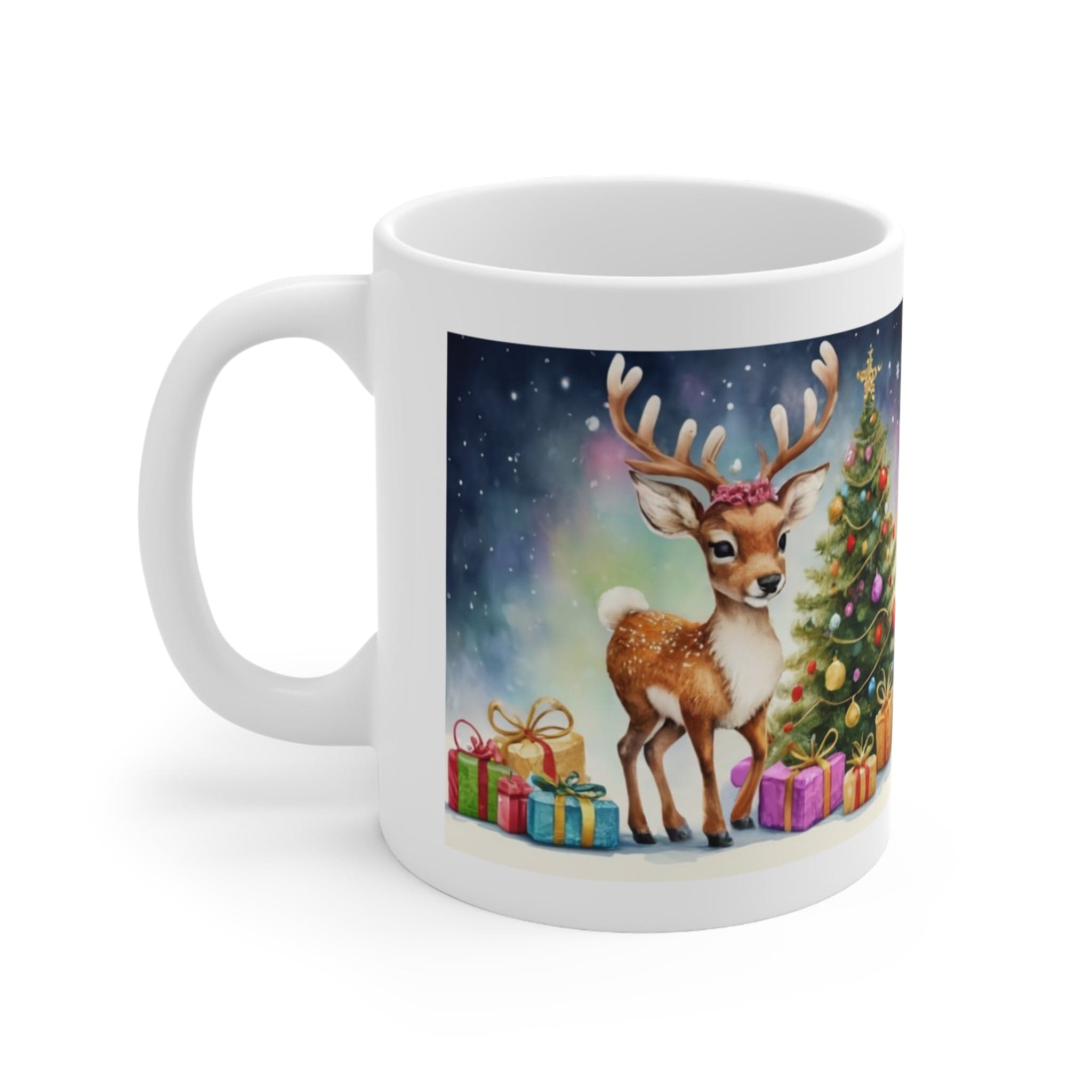 Printify Mug 11oz Coffee Mug, Reindeer Coffee Mug, Christmas Coffee Mug, Christmas Mug, Christmas Gift, Friend Gift, White 13 oz Ceramic 21993941926904313444