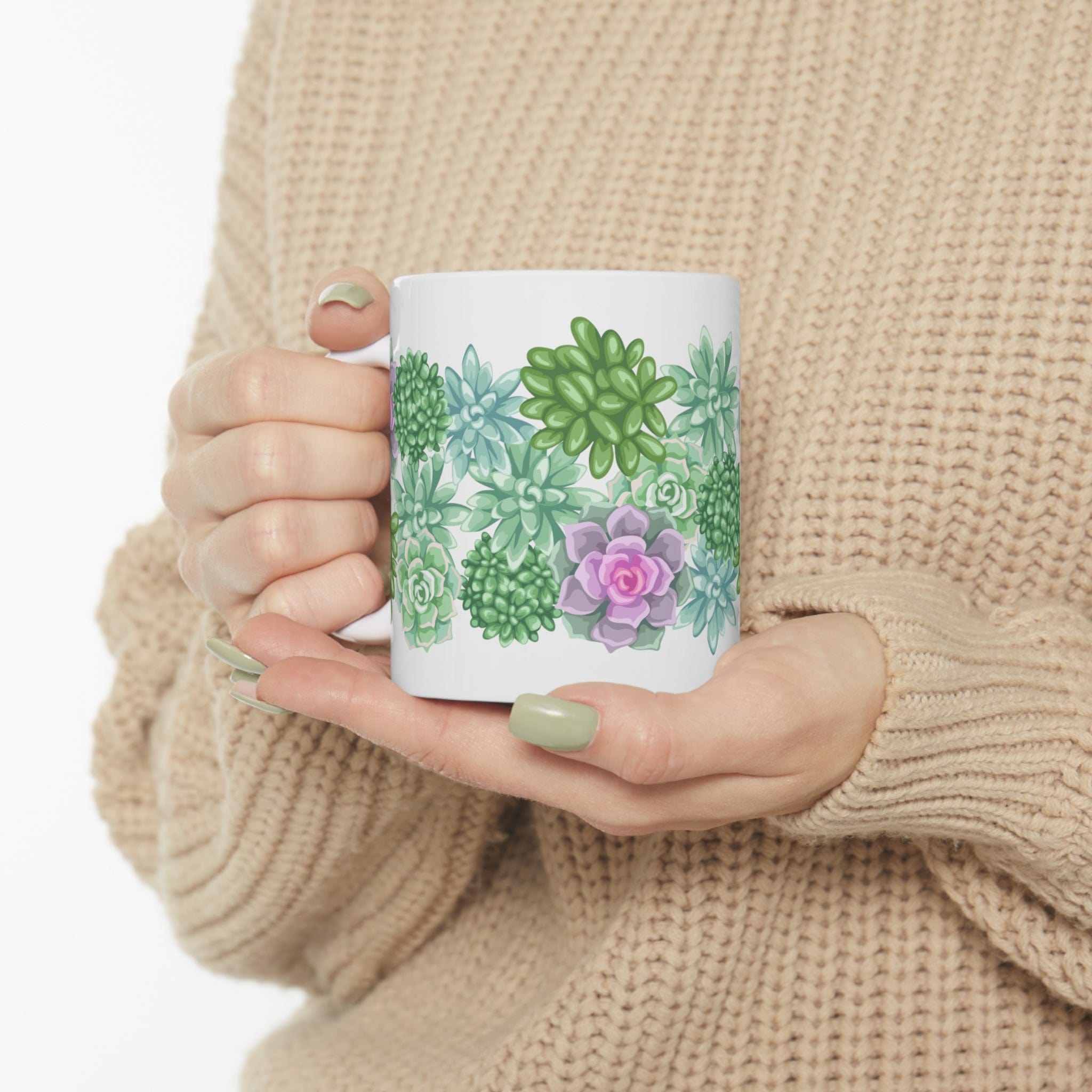 Printify Mug 11oz Coffee Mug, Succulent Coffee Mug, Cactus Mug, Succulent Gift, Birthday Gift, Christmas Gift, Friend Gift, White 11oz Ceramic 33758276103172817459