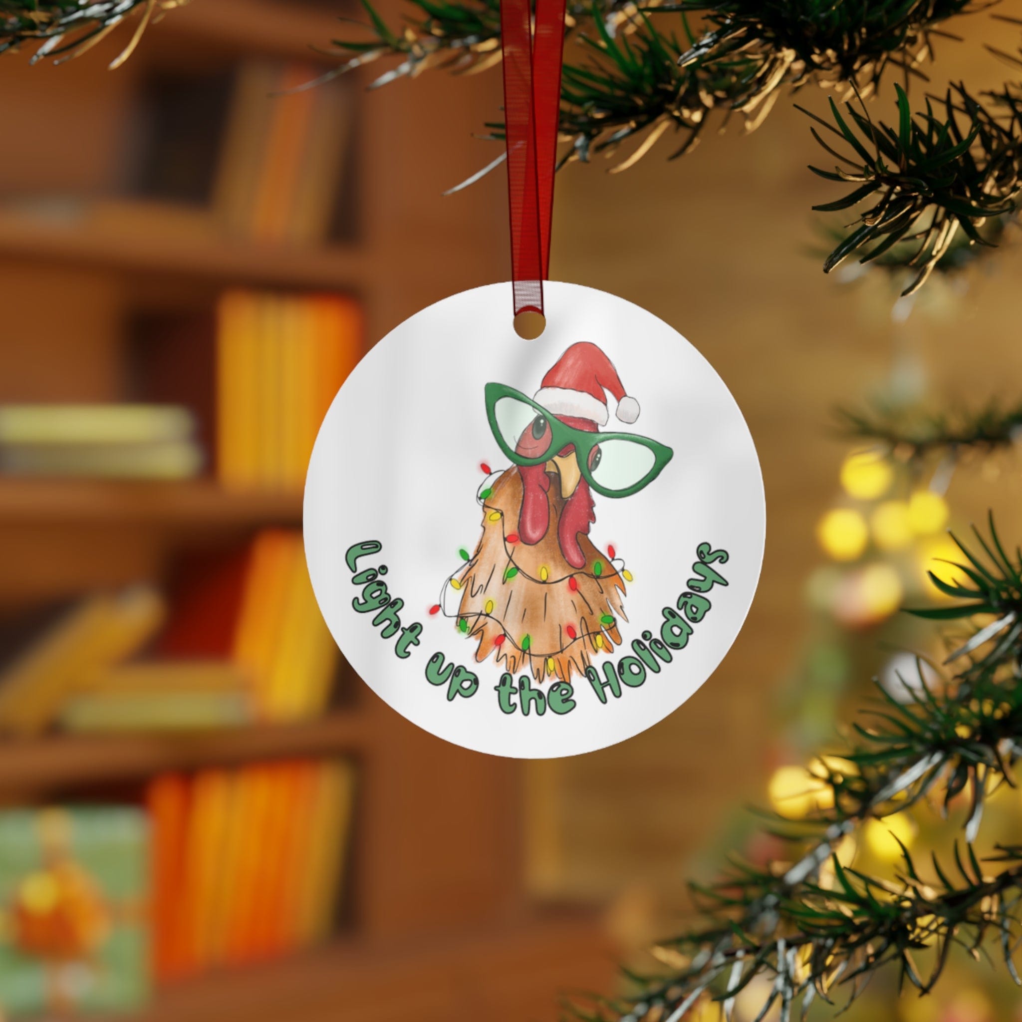 Printify Home Decor Round / One Size Christmas Ornament, Chicken Christmas Ornament, Chicken Gift, Rooster Gift, Funny Gift, Custom Ornament, Chicken Decor 13640407632438689720