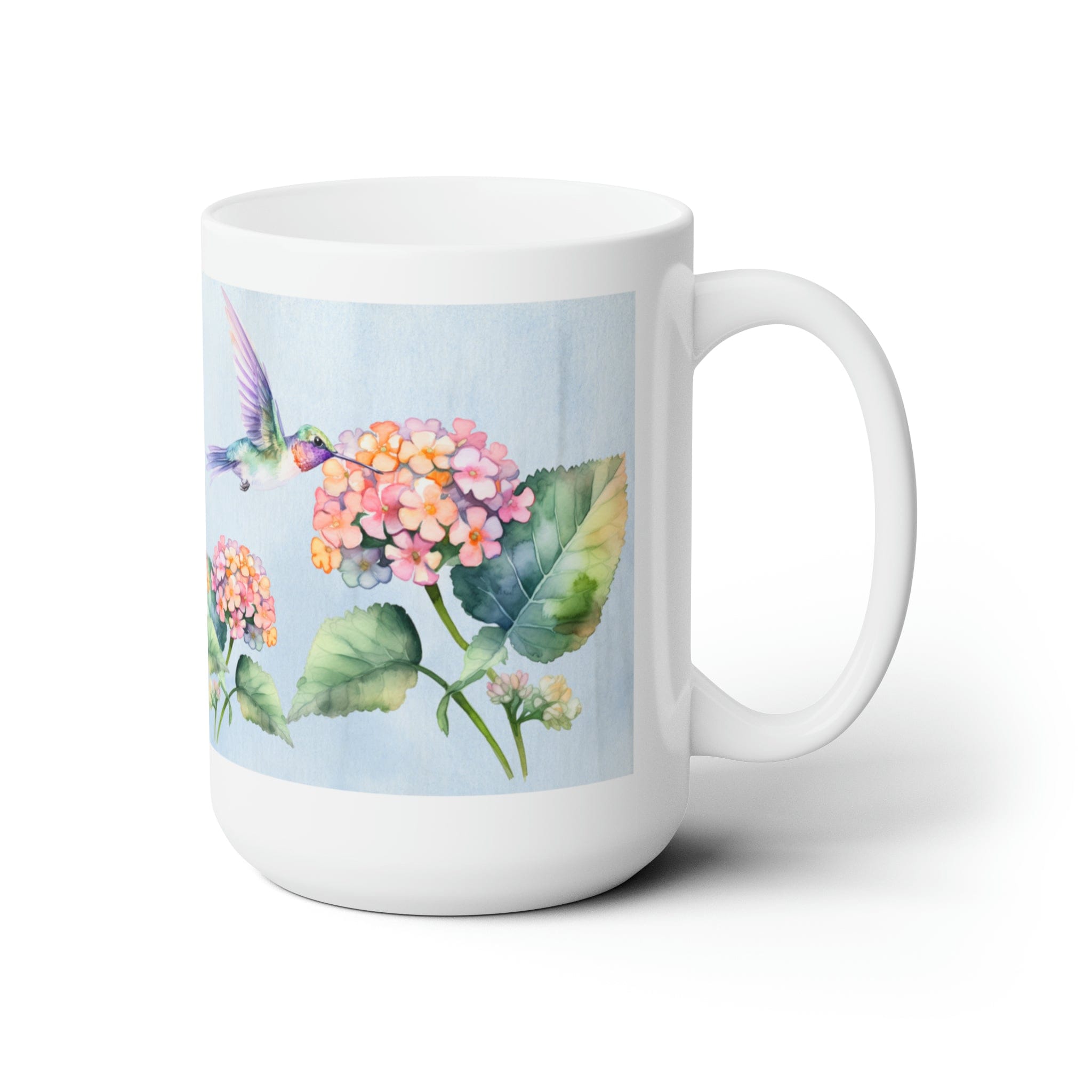 Printify Mug 15oz Coffee Mug, Hummingbird Coffee Mug, Bird Mug, Flower Mug, Birthday Gift, Christmas Gift, Friend Gift, White 15 oz Ceramic 26773521139094264404