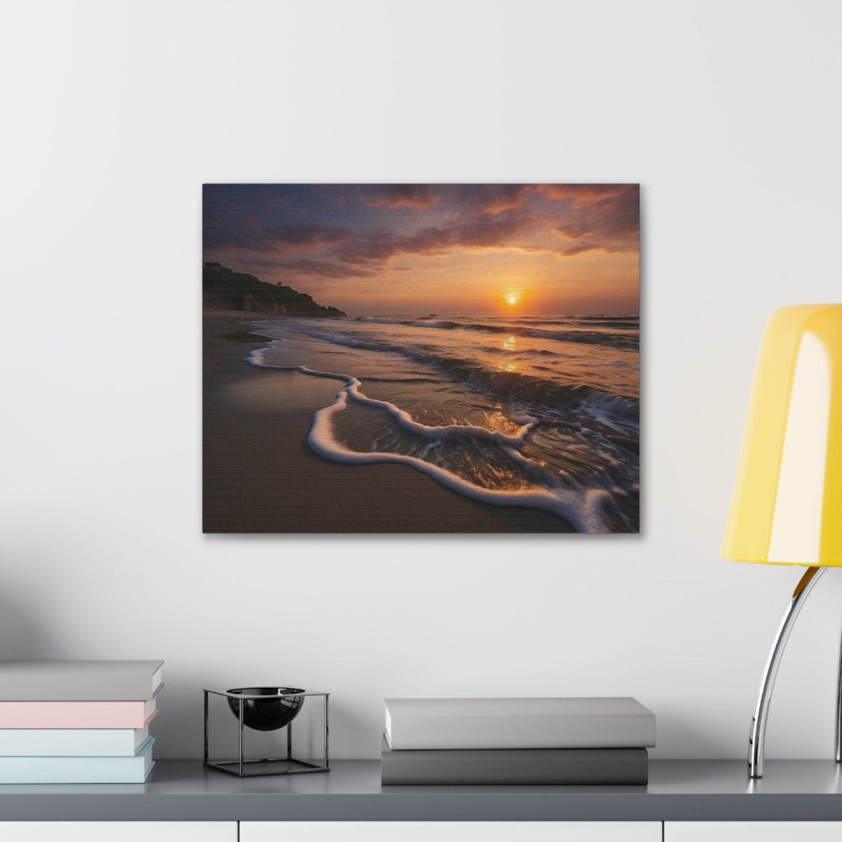 Printify Canvas Canvas Wall Art, Beach at Sunset, Ocean Art, Beach Art, Wall Art Decoration, Art Print, Canvas Gallery Wrap, Ready to Hang