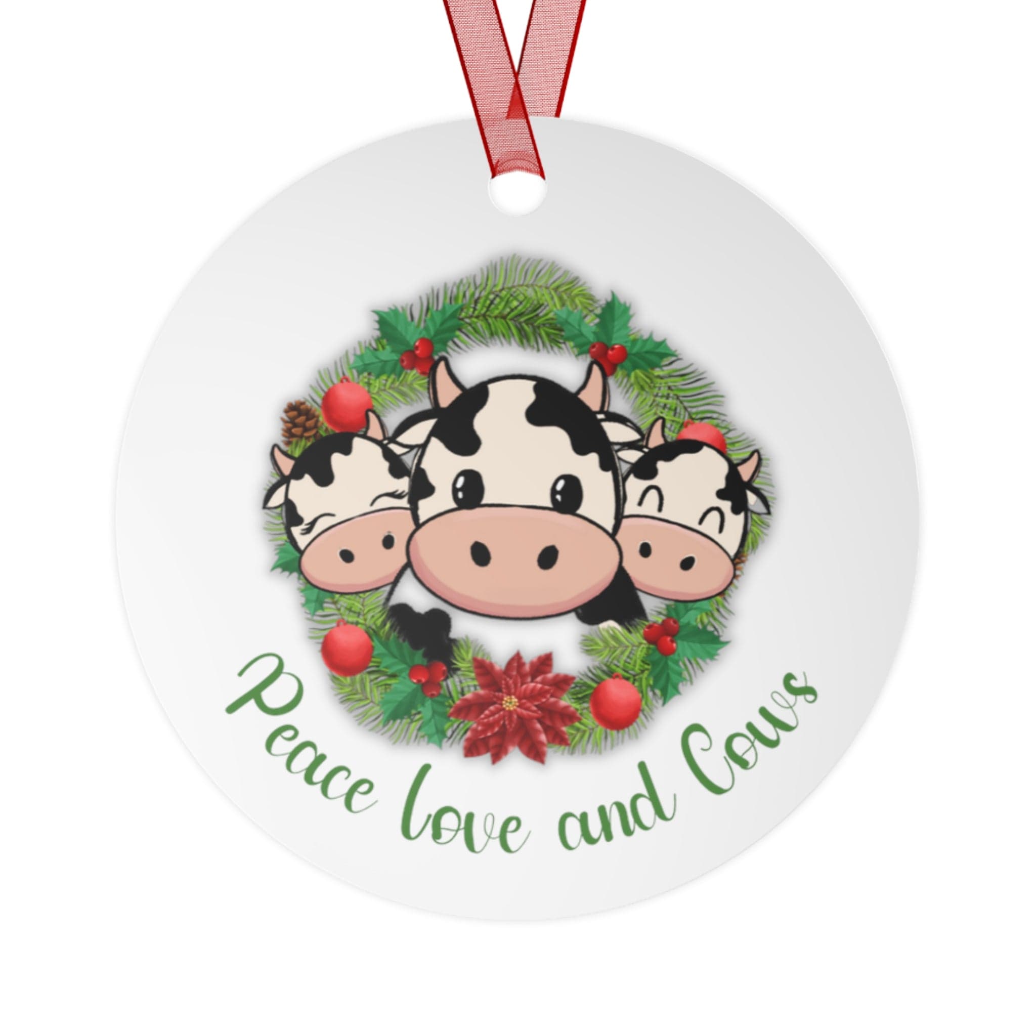Printify Home Decor Round / One Size Christmas Ornament, Cow Christmas ornaments, Christmas Cow, Farmhouse christmas, Custom Ornament, Farm Ornament 22129116130489187036