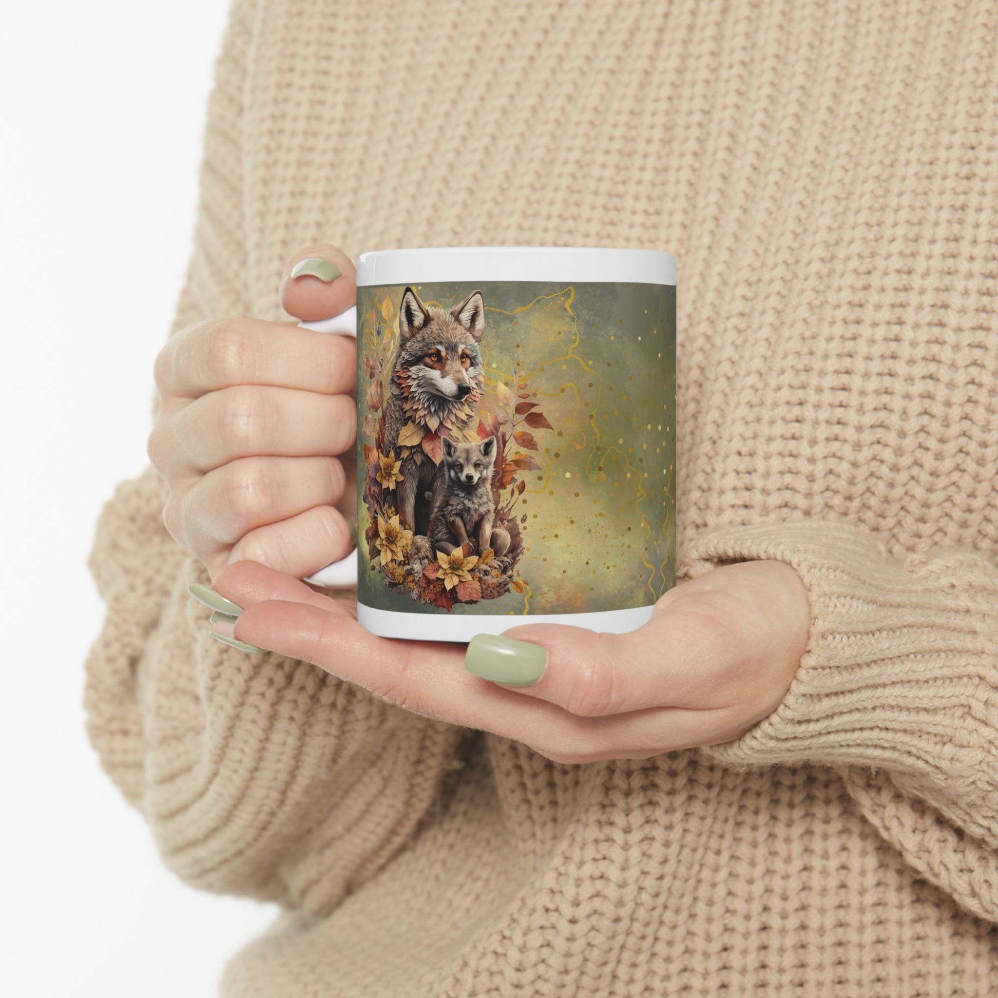 Printify Mug 11oz Coffee Mug, Wolf Coffee Mug, Wolf and Cub Mug, Wolf Gift, Birthday Gift, Christmas Gift, Friend Gift, White 11oz Ceramic 13292879928800723938