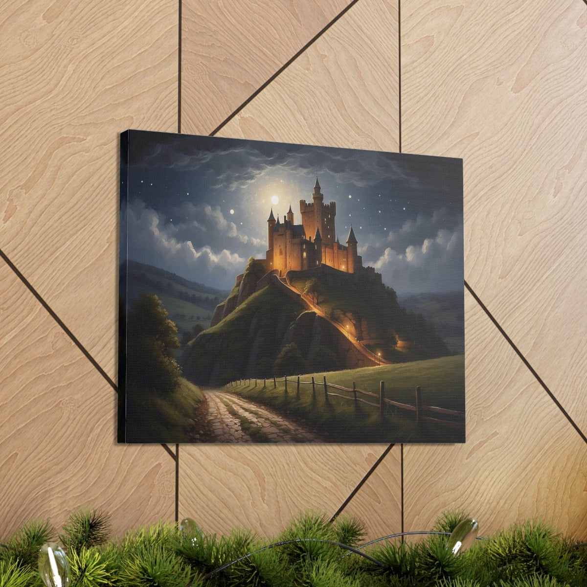 Printify Canvas Canvas Wall Art, English Castle in the Moonlight, Wall Art Decoration, Canvas Art Print, Canvas Gallery Wrap, Ready to Hang
