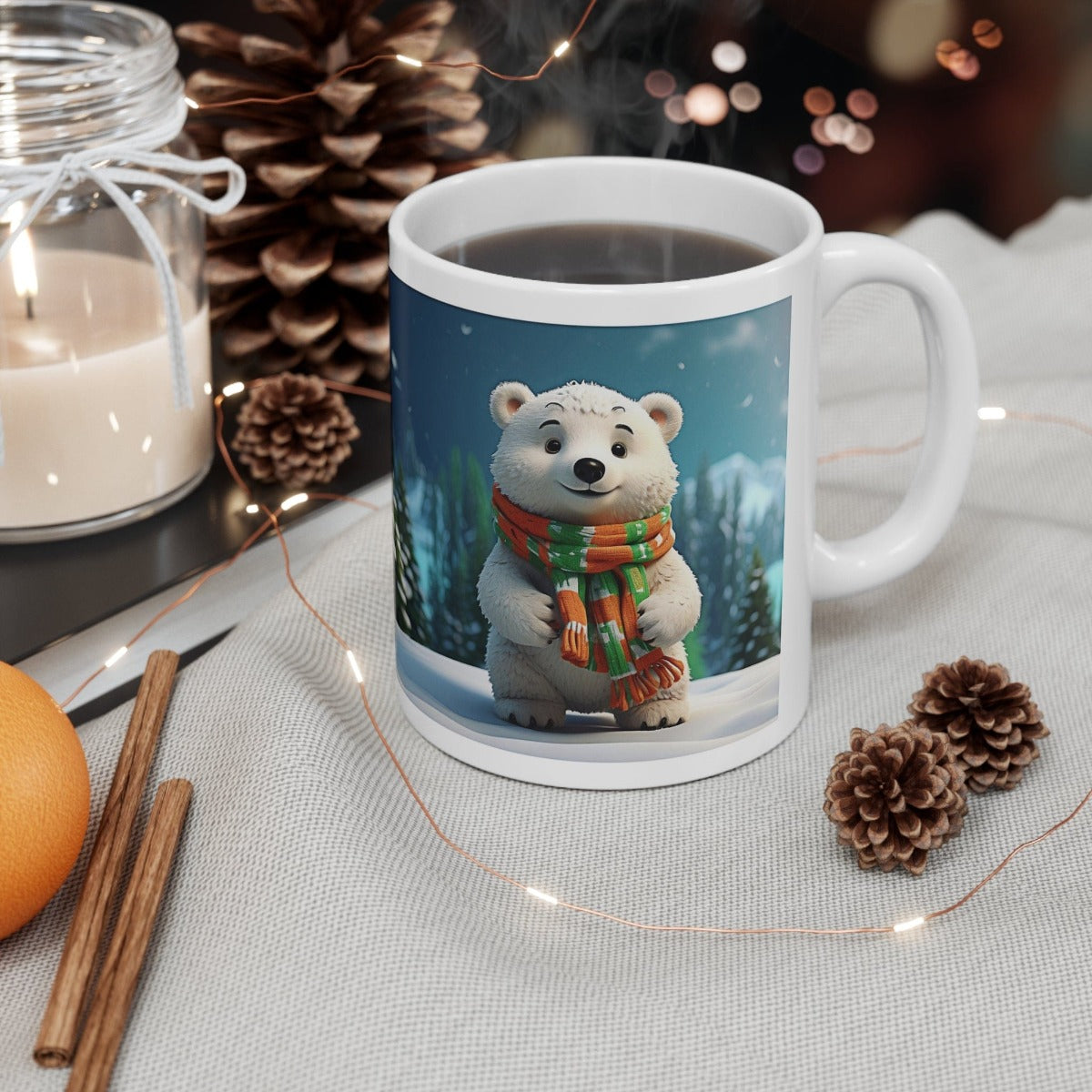 Printify Mug 11oz Coffee Mug, Polar Bear Coffee Mug, Christmas Coffee Mug, Christmas Mug, Christmas Gift, Friend Gift, White 11 oz Ceramic 13662287251776922000
