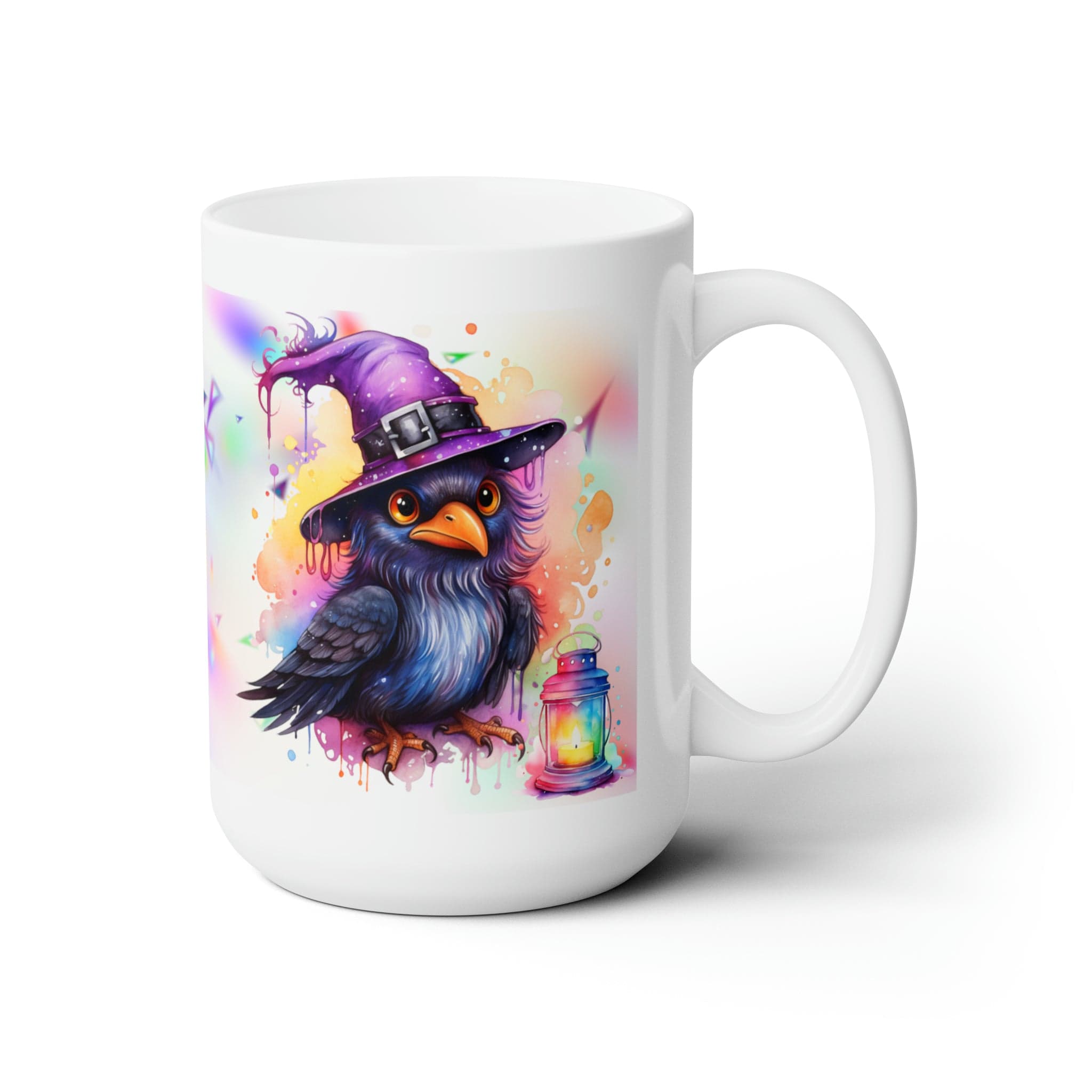 Printify Mug 15oz Coffee Mug, Halloween Coffee Mug, Rainbow Witch Crow Mug, Halloween Gift, Birthday Gift, Friend Gift, White 15 oz Ceramic, Free Shipping 22548691177455422350