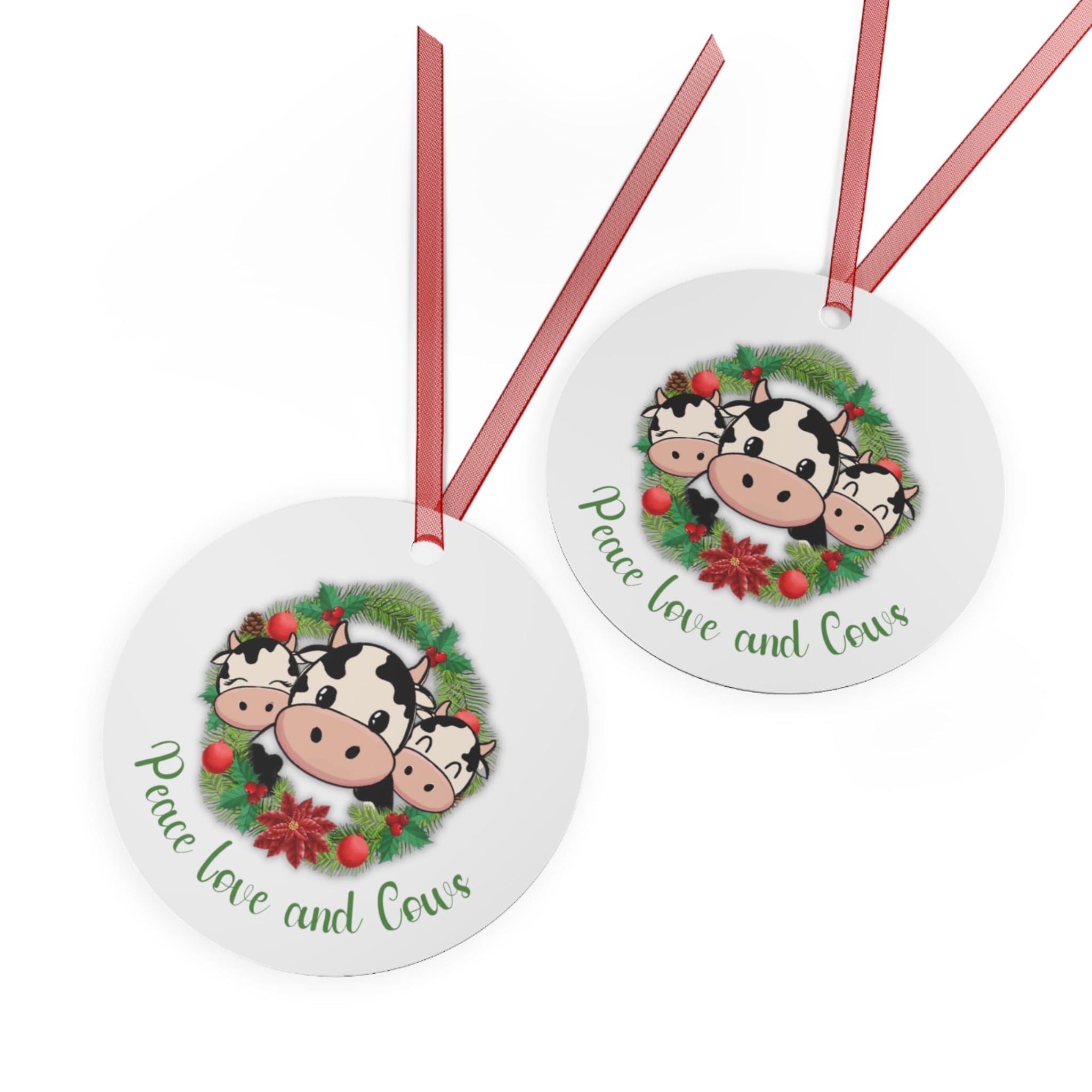 Printify Home Decor Round / One Size Christmas Ornament, Cow Christmas ornaments, Christmas Cow, Farmhouse christmas, Custom Ornament, Farm Ornament 22129116130489187036