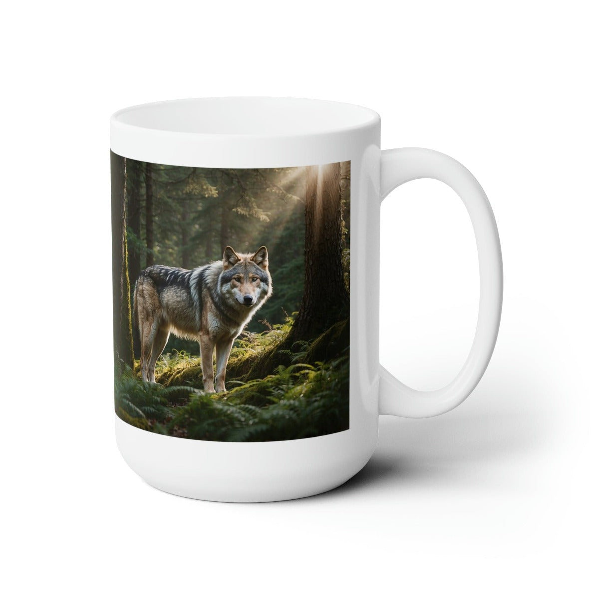Printify Mug 15oz Coffee Mug, Wolf in Forest Coffee Mug, Wolf Coffee, Tea Mug, Birthday Gift, Christmas Gift, Friend Gift, White 15 oz Ceramic 42944806453671562281