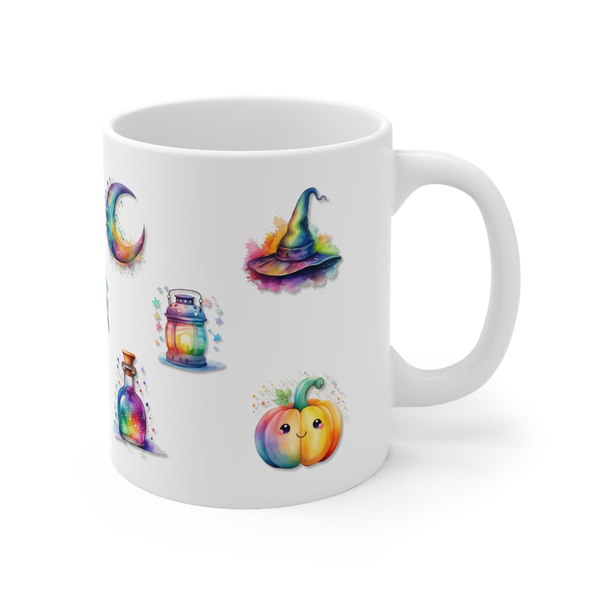 Printify Mug 11oz Coffee Mug, Halloween Coffee Mug, Rainbow Halloween Icons Mug, Halloween Gift, Birthday Gift, Friend Gift, White 11oz Ceramic, Free Shipping 83070160544945426631
