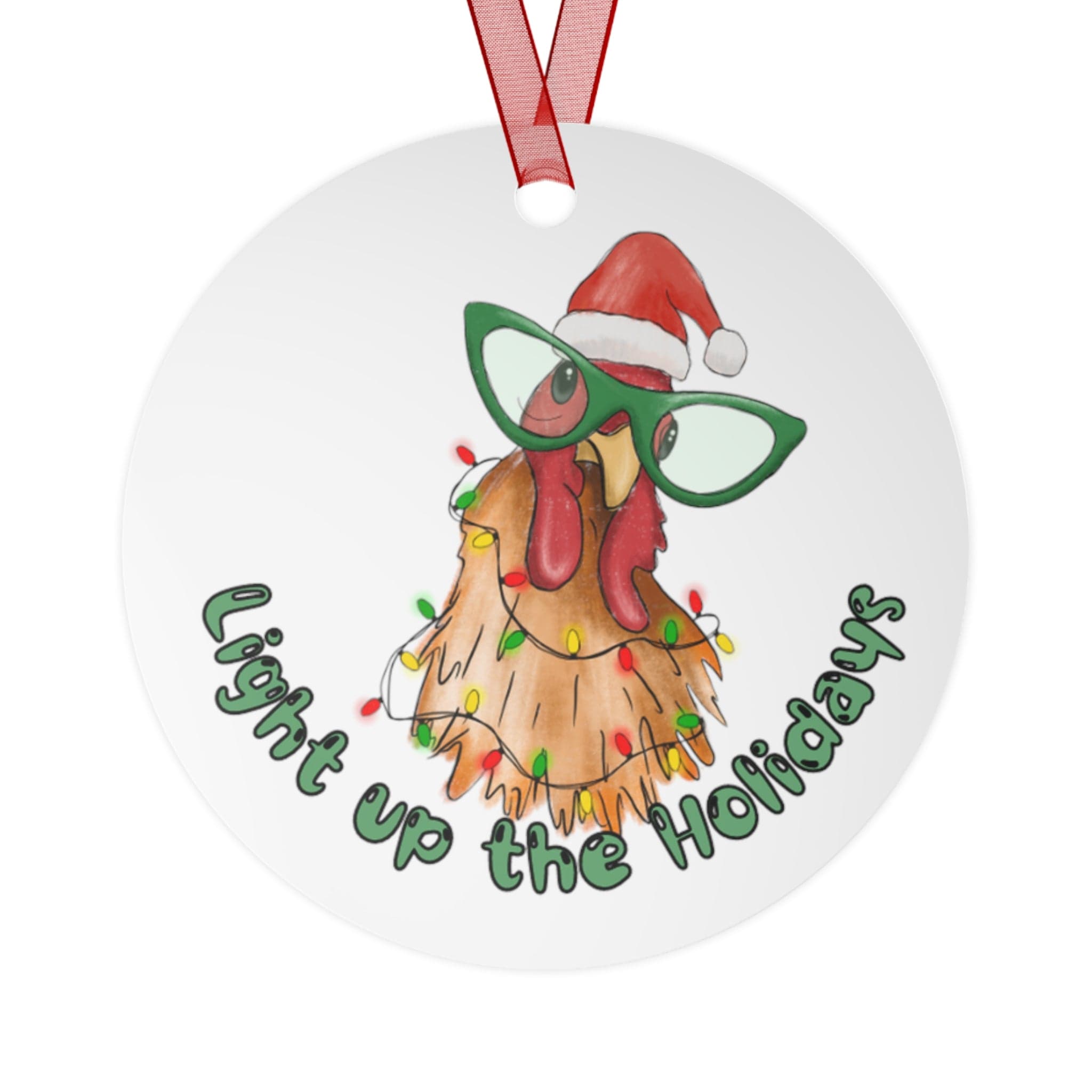 Printify Home Decor Round / One Size Christmas Ornament, Chicken Christmas Ornament, Chicken Gift, Rooster Gift, Funny Gift, Custom Ornament, Chicken Decor 13640407632438689720
