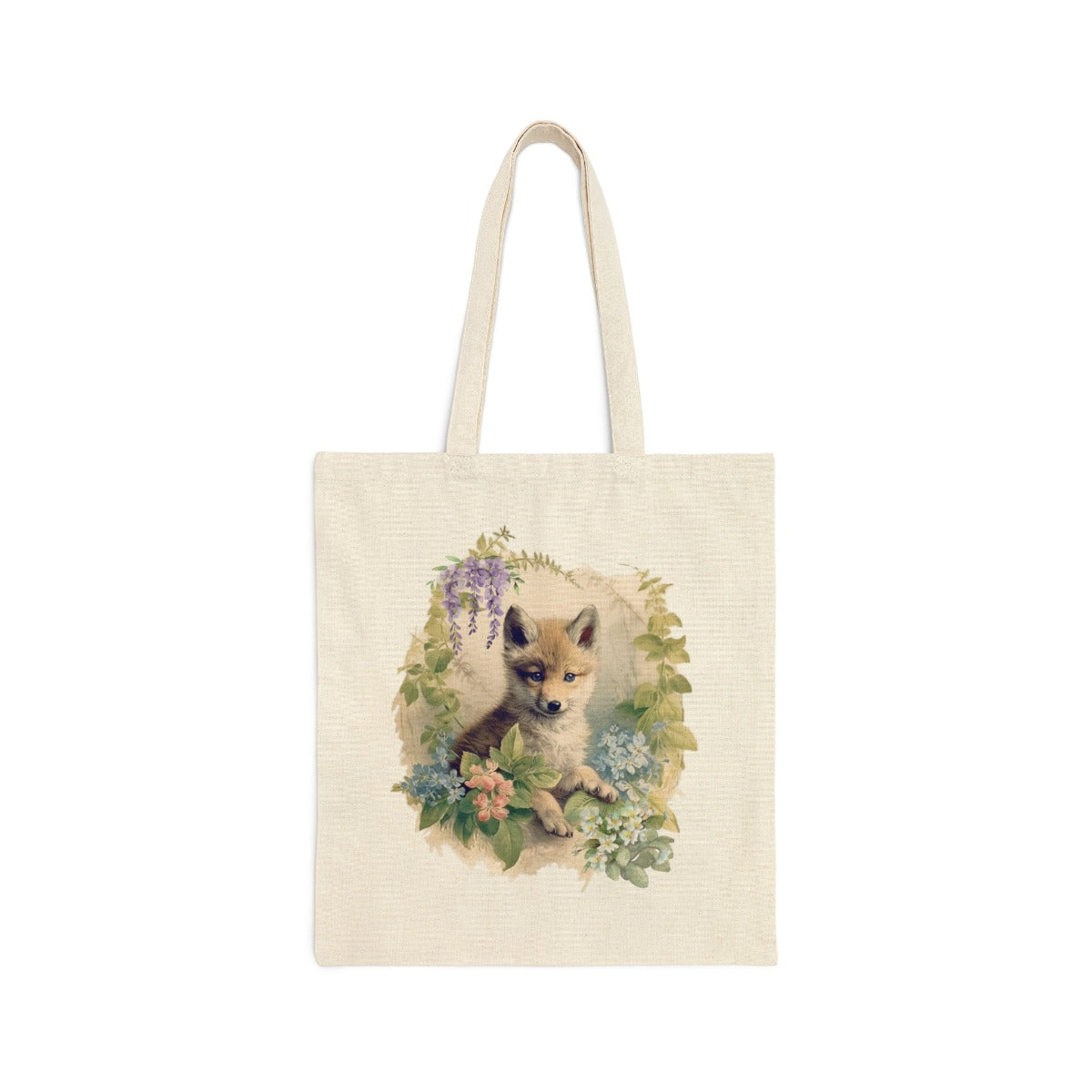 Printify Bags Natural / 15" x 16" Cotton Canvas Tote Bag, Wolf Tote Bag, Wolf Cub Tote Bag, Canvas Bag, 100% Cotton Tote Bag, Shopping Bag, Gift for Her 32217708600262678581