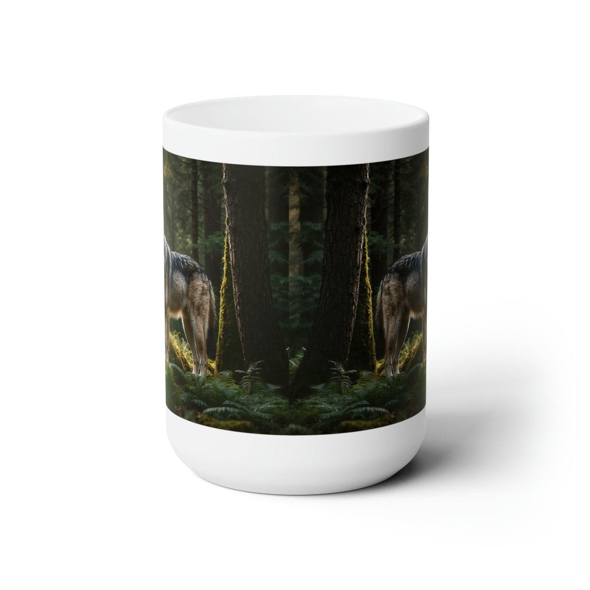 Printify Mug 15oz Coffee Mug, Wolf in Forest Coffee Mug, Wolf Coffee, Tea Mug, Birthday Gift, Christmas Gift, Friend Gift, White 15 oz Ceramic 42944806453671562281