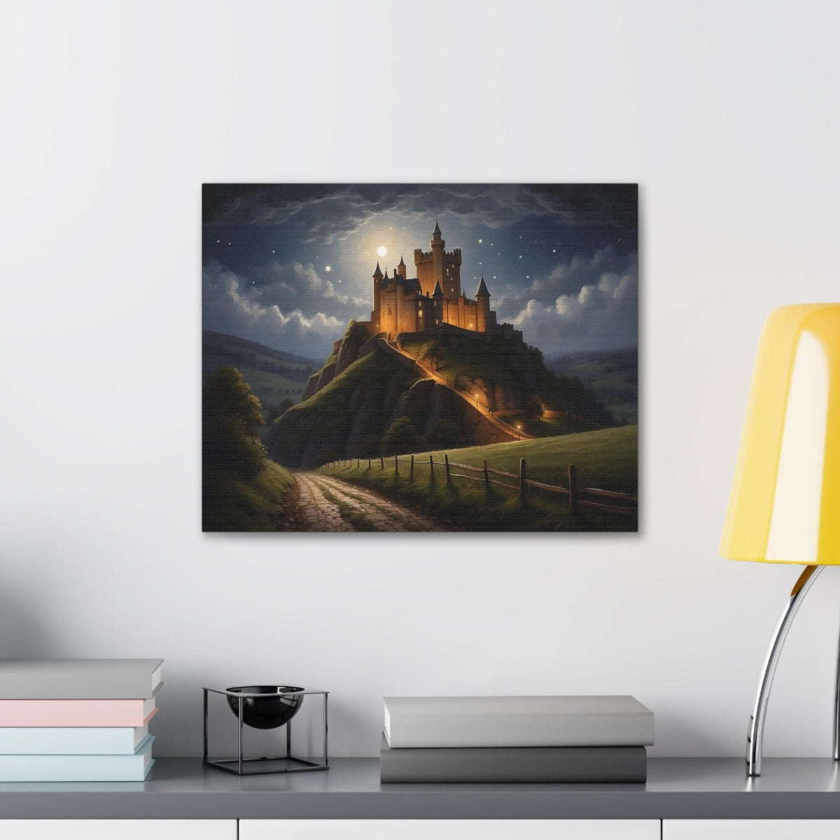 Printify Canvas Canvas Wall Art, English Castle in the Moonlight, Wall Art Decoration, Canvas Art Print, Canvas Gallery Wrap, Ready to Hang