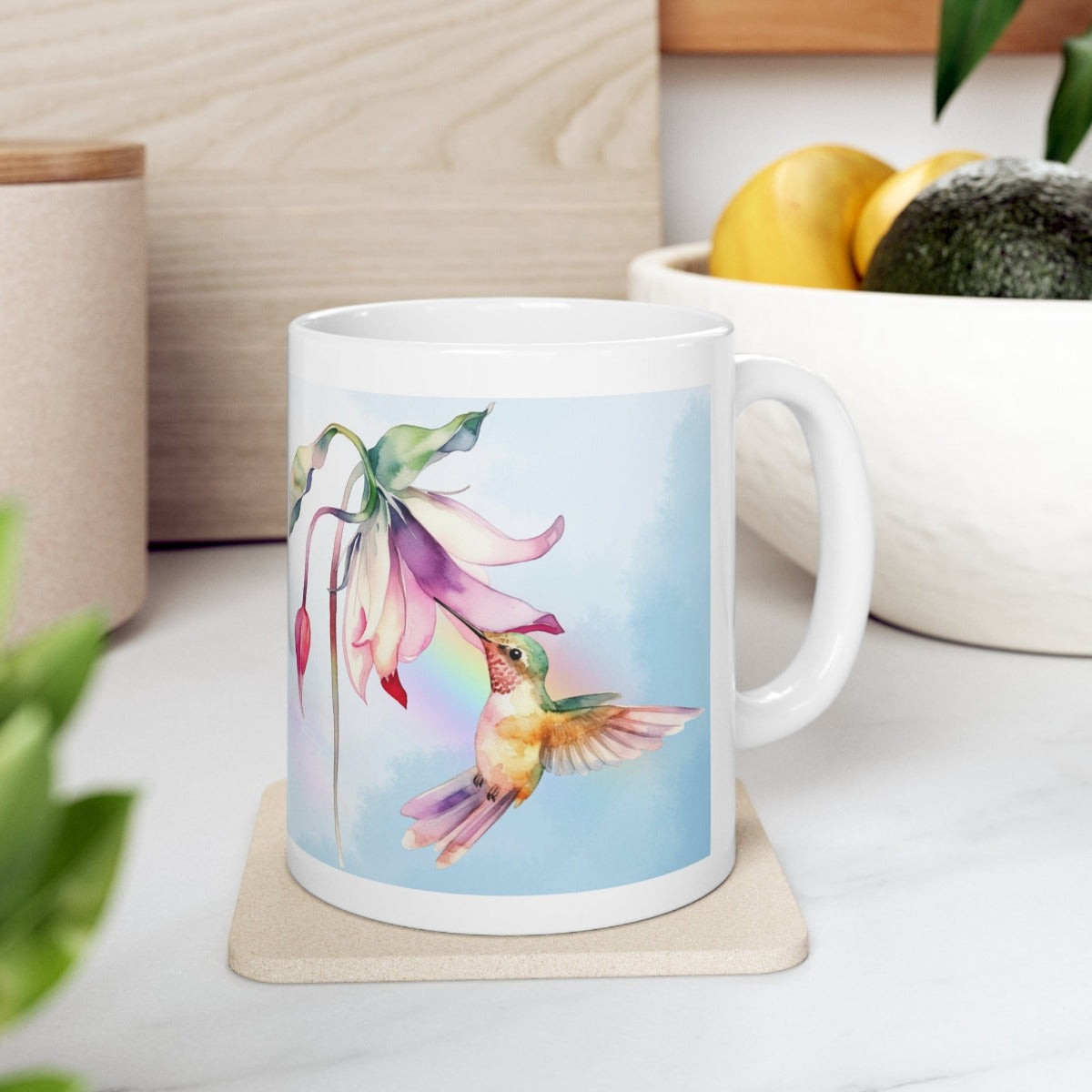 Printify Mug 11oz Coffee Mug, Hummingbird  Coffee Mug, Bird Mug, Flower Mug, Birthday Gift, Christmas Gift, Friend Gift, White 11 oz Ceramic 28915835791500960005