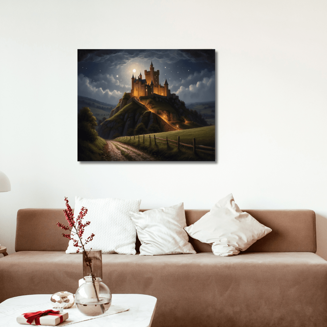 Printify Canvas Canvas Wall Art, English Castle in the Moonlight, Wall Art Decoration, Canvas Art Print, Canvas Gallery Wrap, Ready to Hang