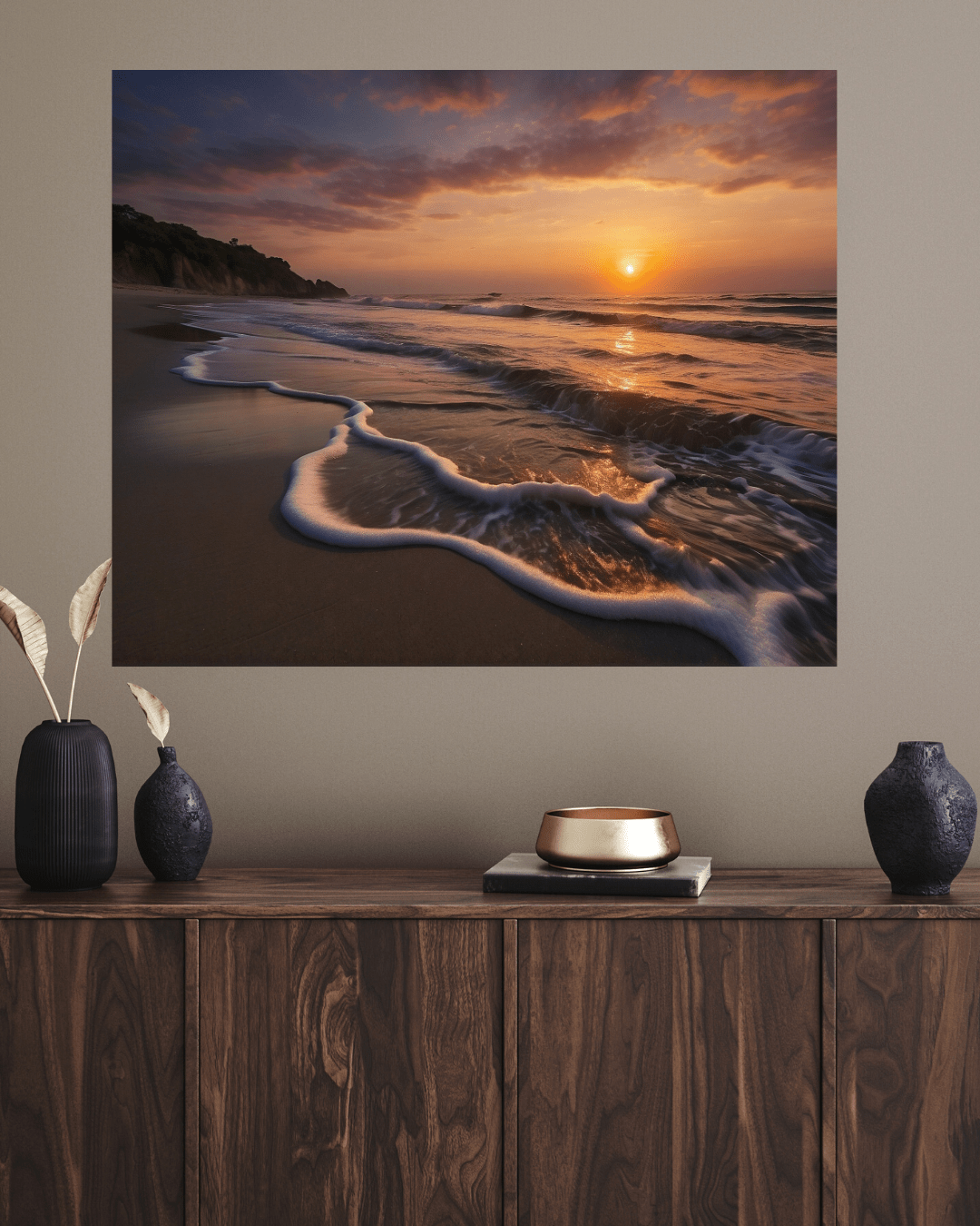Printify Canvas Canvas Wall Art, Beach at Sunset, Ocean Art, Beach Art, Wall Art Decoration, Art Print, Canvas Gallery Wrap, Ready to Hang