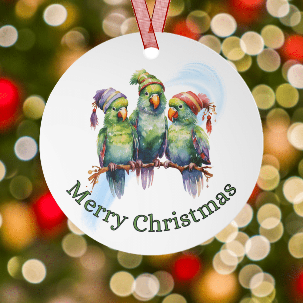 Printify Home Decor Round / One Size Christmas Ornament, Parrot Christmas Ornament, Parrot Gift, Bird Christmas, Custom Ornament, Metal Ornament, Christmas Gift, Free Shipping 18550270958678387693