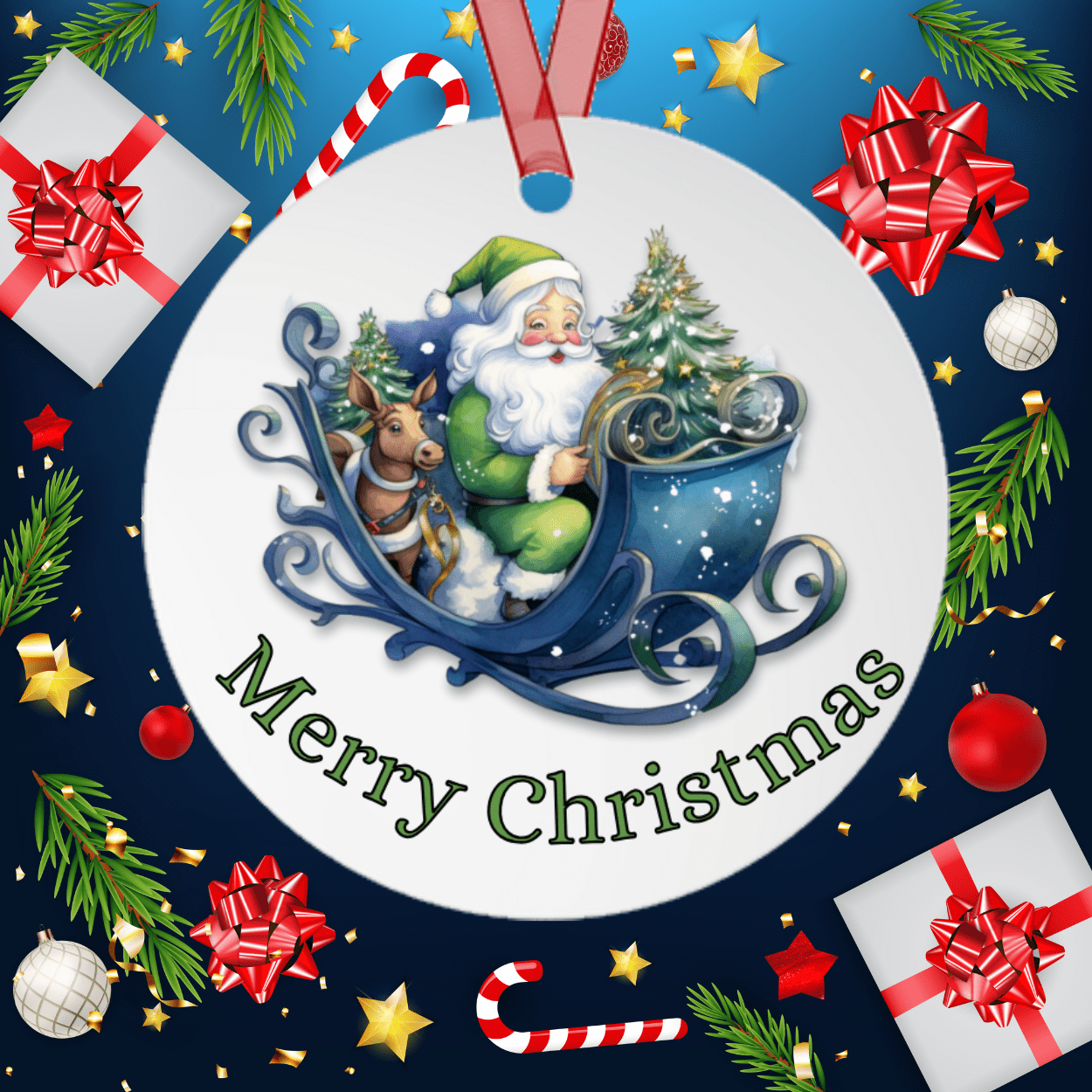 Printify Home Decor Round / One Size Christmas Ornament, Santa Christmas Ornament, Santa Gift, Santa Christmas, Custom Ornament, Metal Ornament, Christmas Gift 13057047157820984763