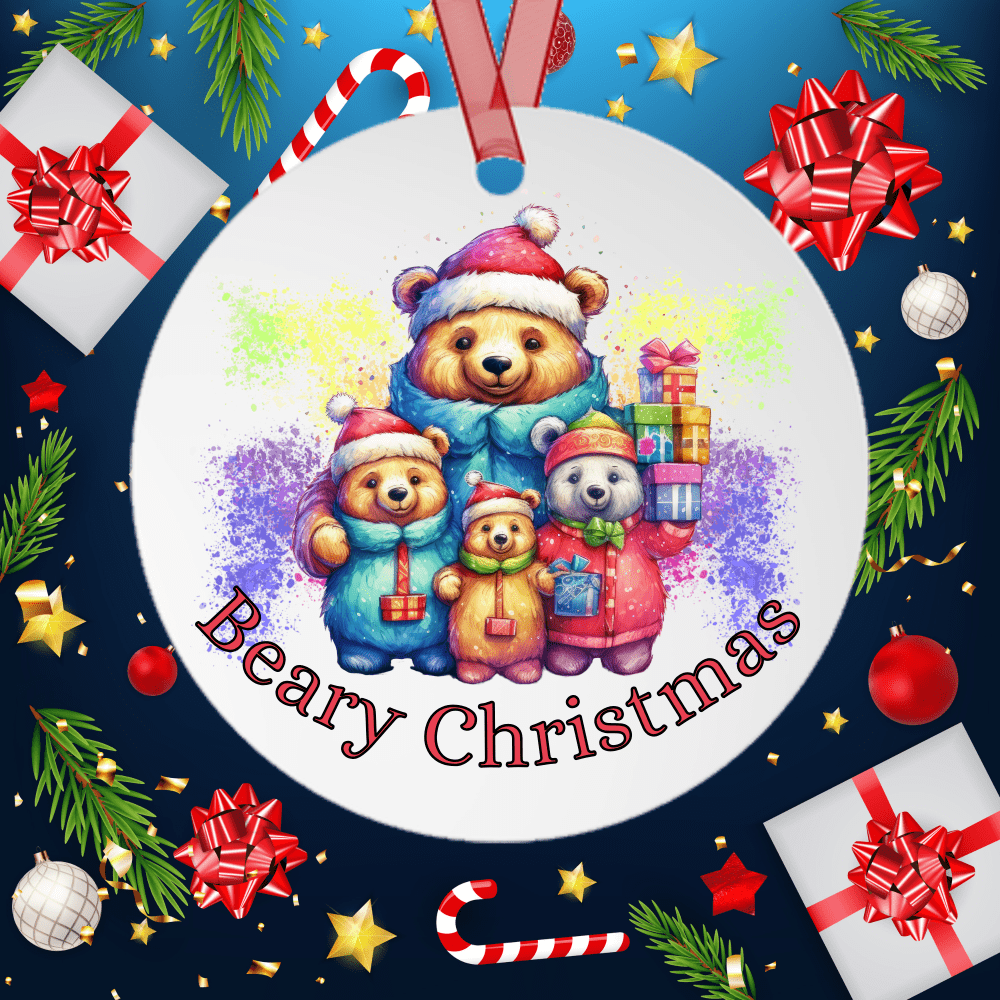 Printify Home Decor Round / One Size Christmas Ornament, Bear Christmas Ornament, Bear Gift, Beary Christmas, Custom Ornament, Metal Ornament, Christmas Gift 33909739309512009832