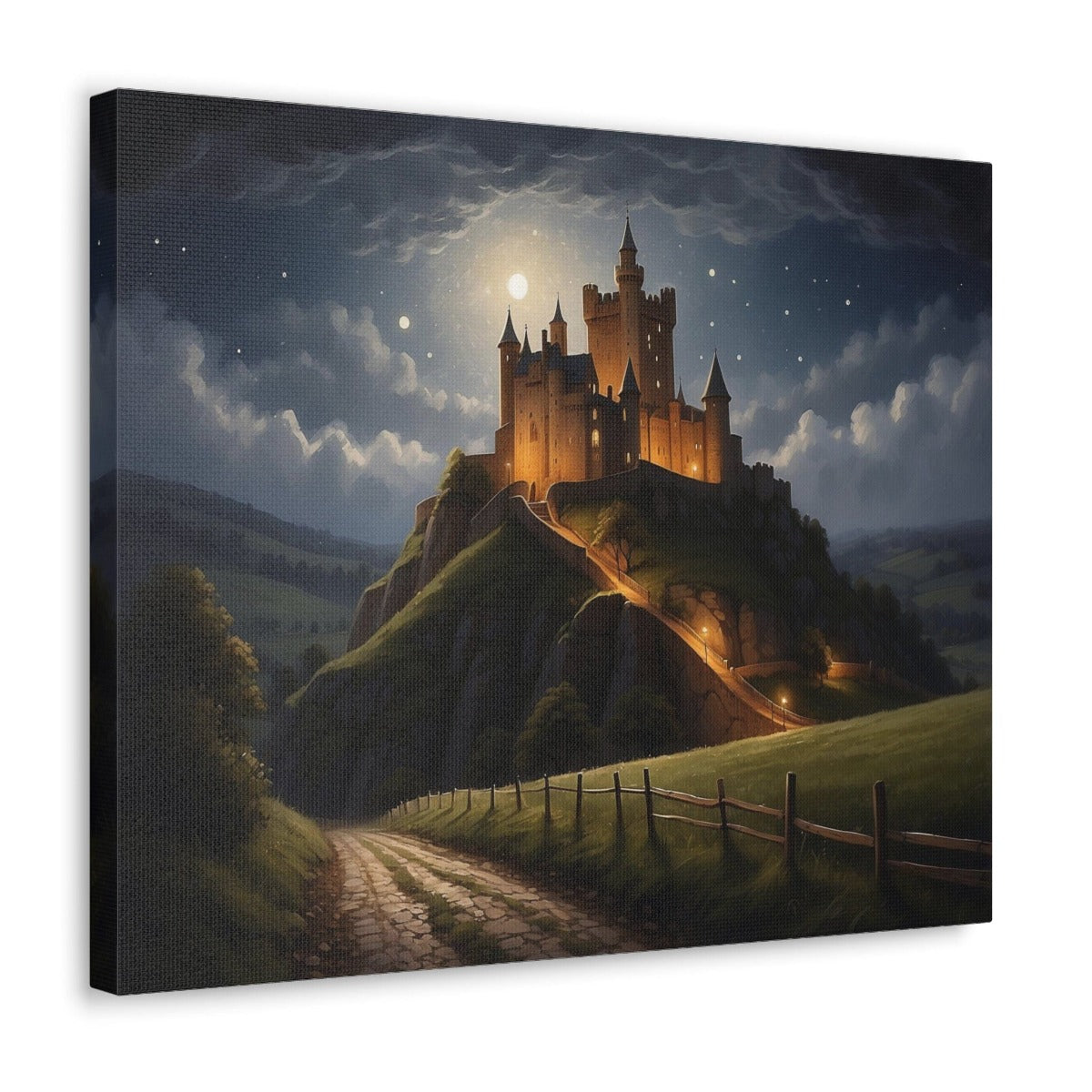 Printify Canvas Canvas Wall Art, English Castle in the Moonlight, Wall Art Decoration, Canvas Art Print, Canvas Gallery Wrap, Ready to Hang