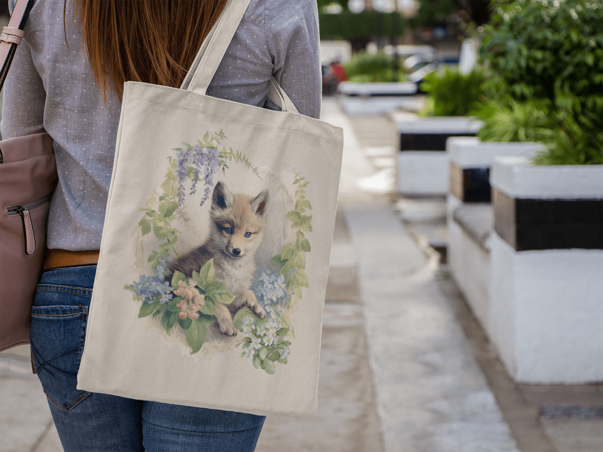 Printify Bags Natural / 15" x 16" Cotton Canvas Tote Bag, Wolf Tote Bag, Wolf Cub Tote Bag, Canvas Bag, 100% Cotton Tote Bag, Shopping Bag, Gift for Her 32217708600262678581