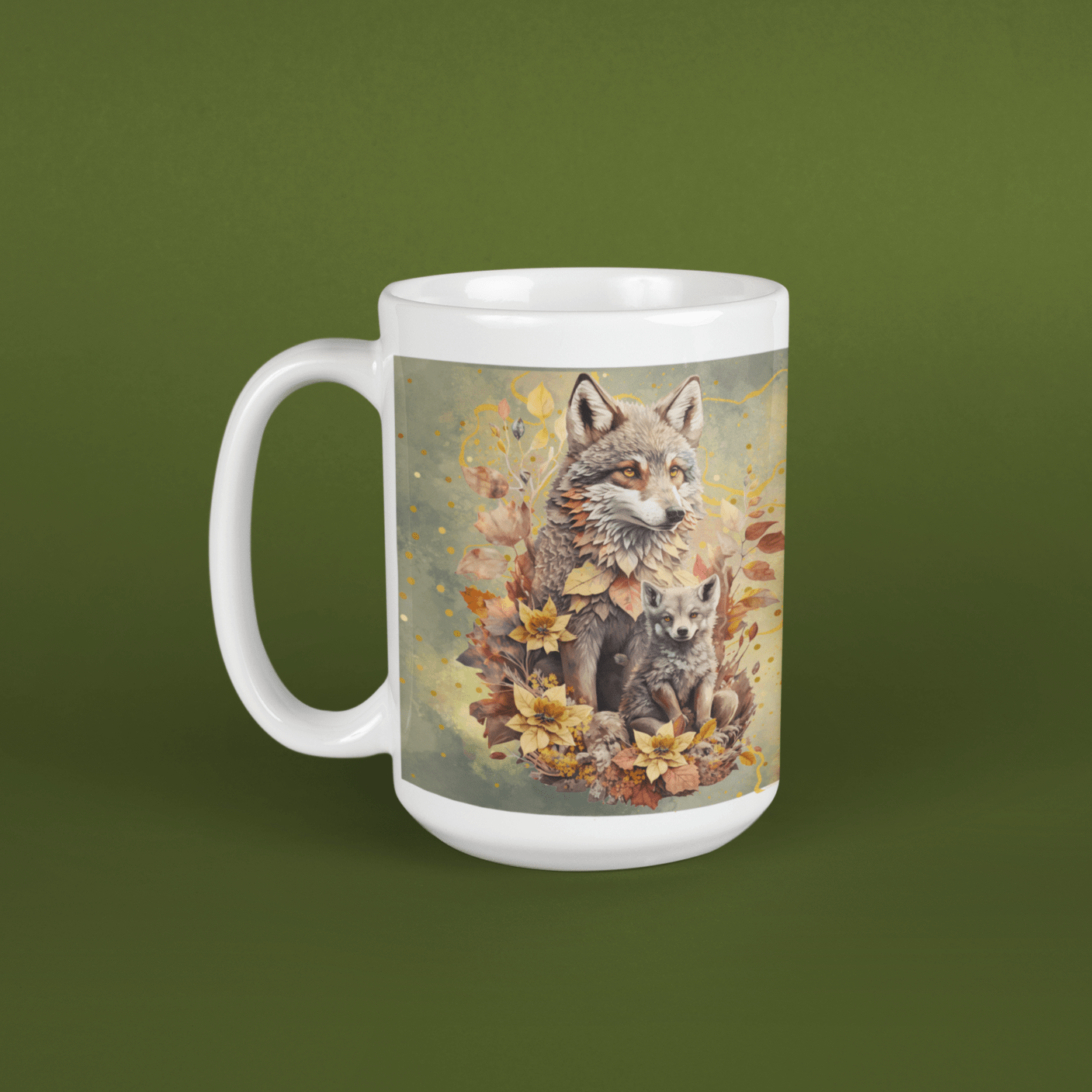 Printify Mug 15oz Coffee Mug, Wolf Coffee Mug, Wolf and Cub Mug, Wolf Gift, Birthday Gift, Christmas Gift, Friend Gift, White 15 oz Ceramic 29736585383302448871
