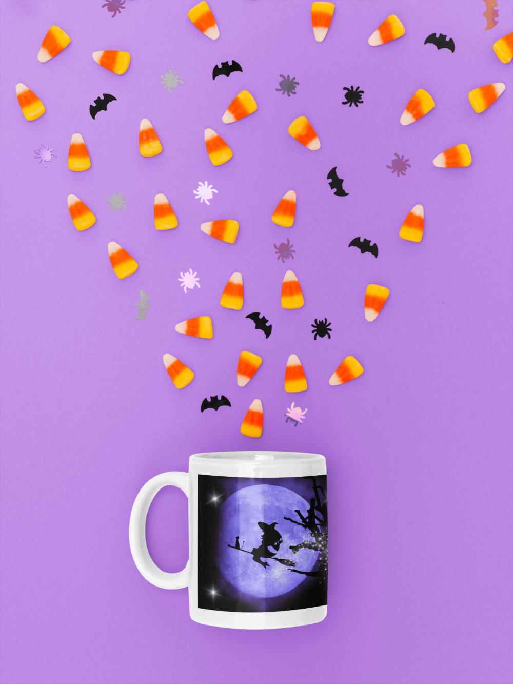 Printify Mug 11oz Coffee Mug, Halloween Coffee Mug, Purple Witch Mug, Moon Mug, Halloween Gift, Birthday Gift, Friend Gift, White 11oz Ceramic 24301276611320062700
