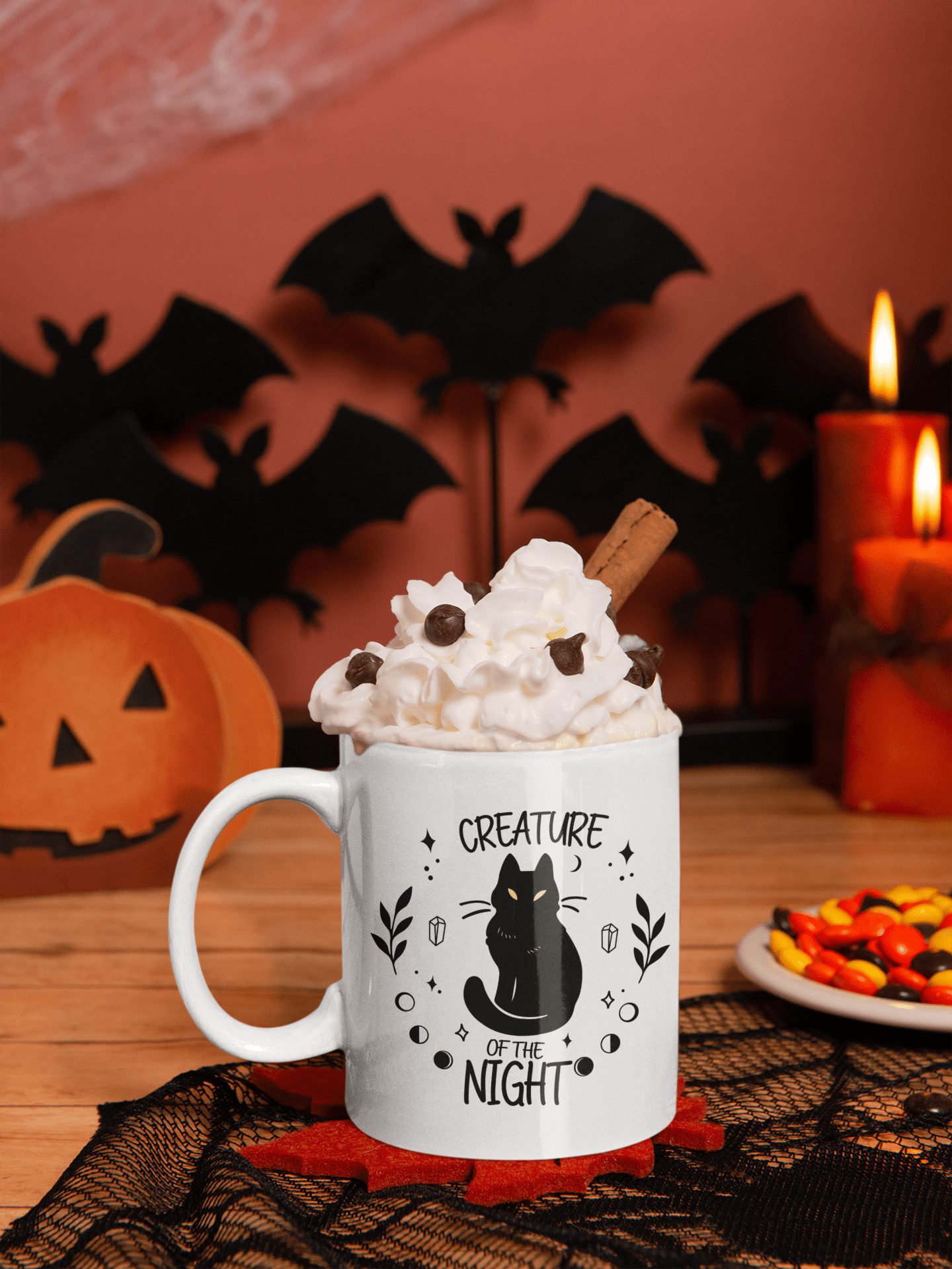 Printify Mug 15oz Coffee Mug, Halloween Coffee Mug, Creature of the Night Mug, Halloween Gift, Birthday Gift, Friend Gift, White 15 oz Ceramic 33474938312256239605