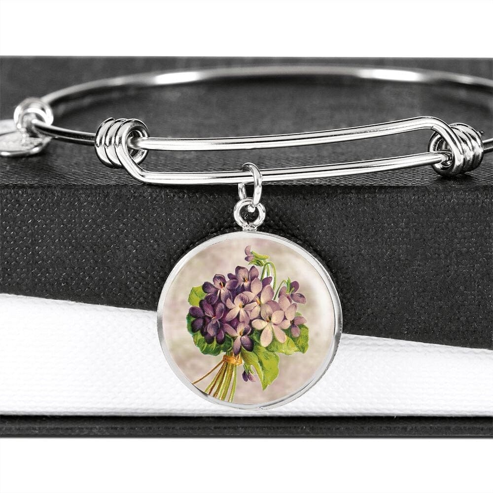 ShineOn Fulfillment Jewelry Personalized Violet Flower Art, Custom Pendant with Luxury Bangle - Personalized Engraving Available, Gift Box Included, Free Shipping