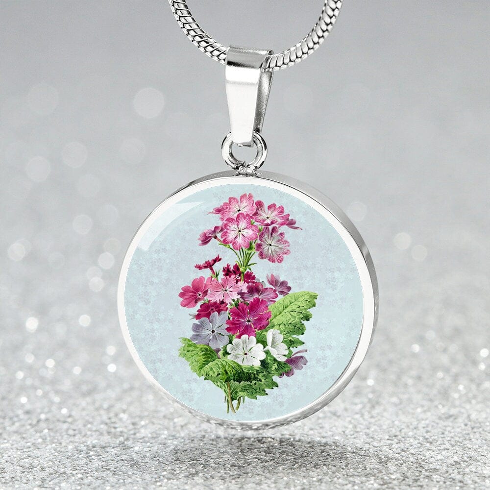 ShineOn Fulfillment Jewelry Personalized Primrose Flower Art, Custom Pendant with Luxury Necklace - Personalized Engraving Available, Gift Box Included, Free Shipping