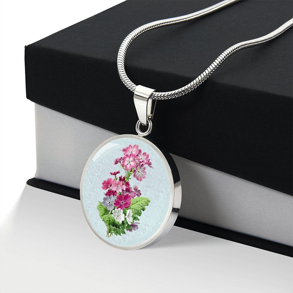 ShineOn Fulfillment Jewelry Personalized Primrose Flower Art, Custom Pendant with Luxury Necklace - Personalized Engraving Available, Gift Box Included, Free Shipping