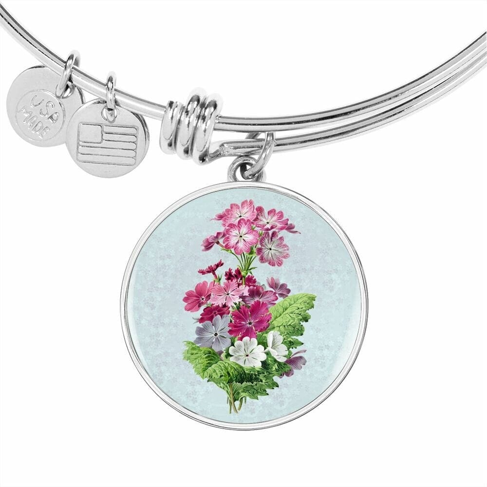 ShineOn Fulfillment Jewelry Personalized Primrose Flower Art, Custom Pendant with Luxury Bangle - Personalized Engraving Available, Gift Box Included, Free Shipping