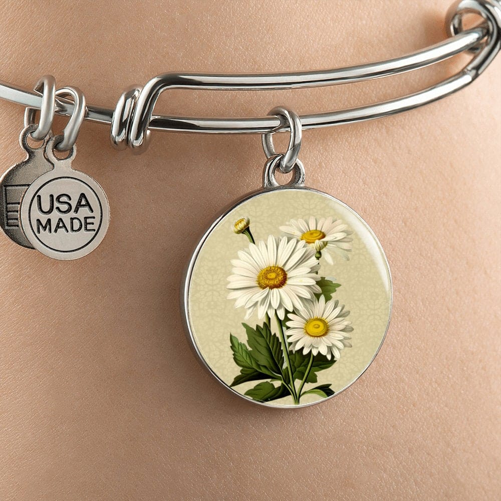 ShineOn Fulfillment Jewelry Personalized Daisy Flower Art, Custom Pendant with Luxury Bangle - Personalized Engraving Available, Gift Box Included, Free Shipping