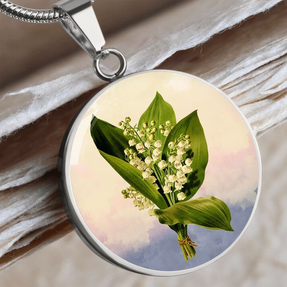 ShineOn Fulfillment Jewelry Personalized Lily of the Valley Art, Custom Pendant and Luxury Necklace - Personalized Engraving Available, Gift Box Included, Free Shipping