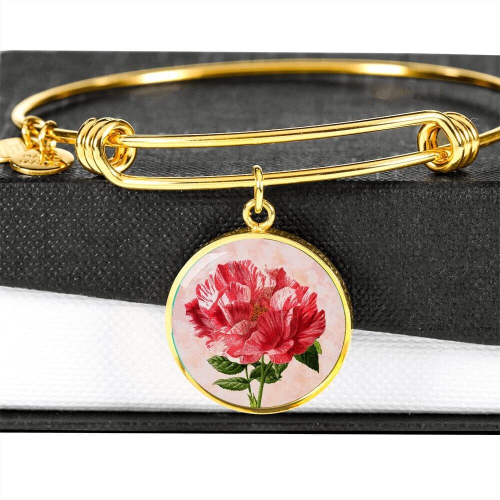 ShineOn Fulfillment Jewelry Personalized Rose Vintage Art, Custom Pendant and Luxury Bangle - Personalized Engraving Available, Gift Box Included, Free Shipping