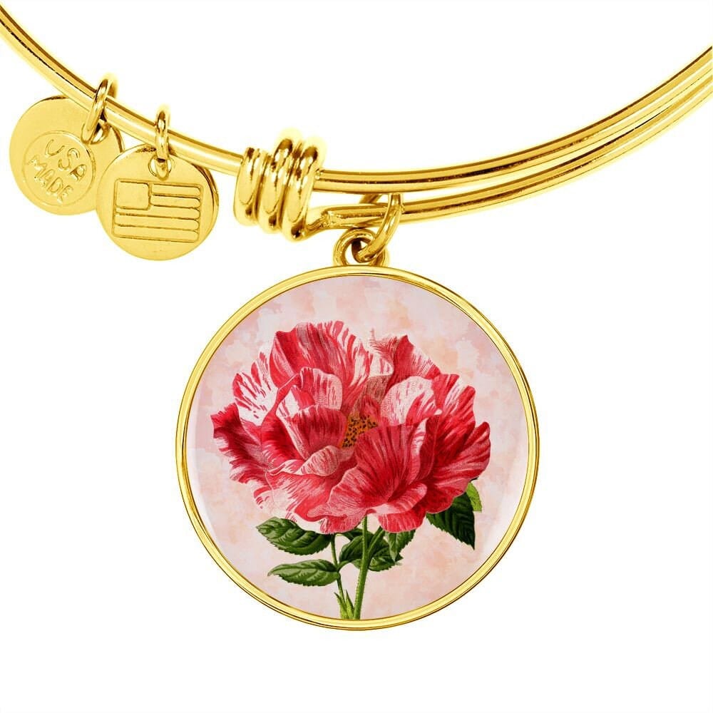 ShineOn Fulfillment Jewelry Personalized Rose Vintage Art, Custom Pendant and Luxury Bangle - Personalized Engraving Available, Gift Box Included, Free Shipping