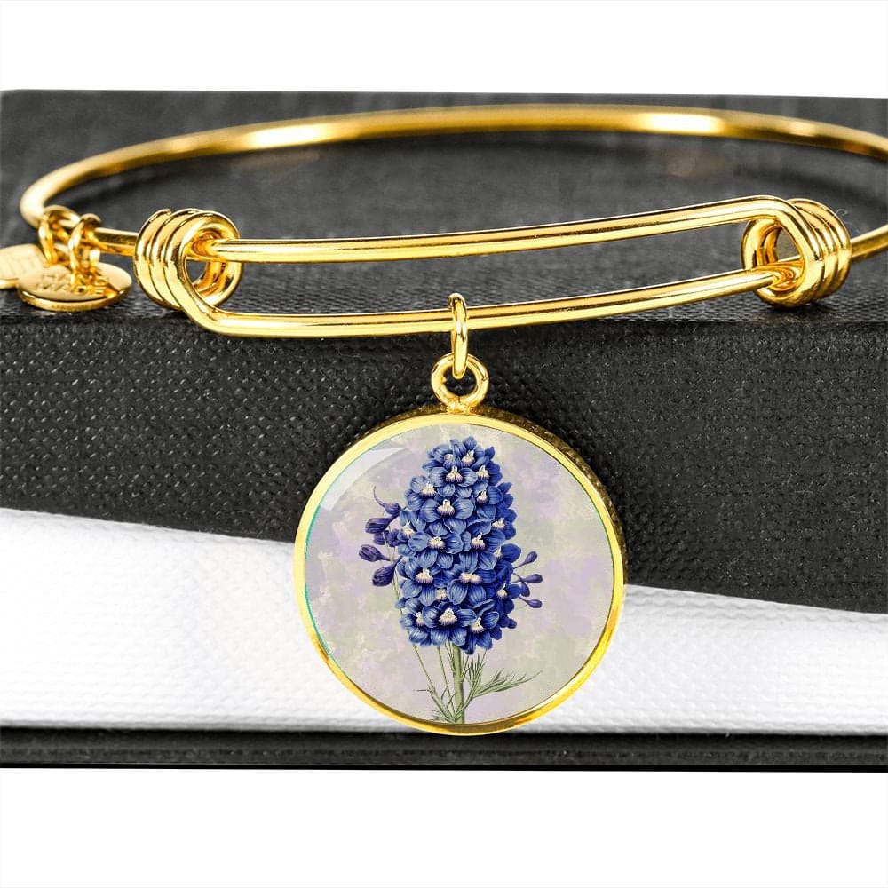 ShineOn Fulfillment Jewelry Personalized Larkspur Vintage Art, Custom Pendant and Luxury Bangle - Personalized Engraving Available, Gift Box Included, Free Shipping