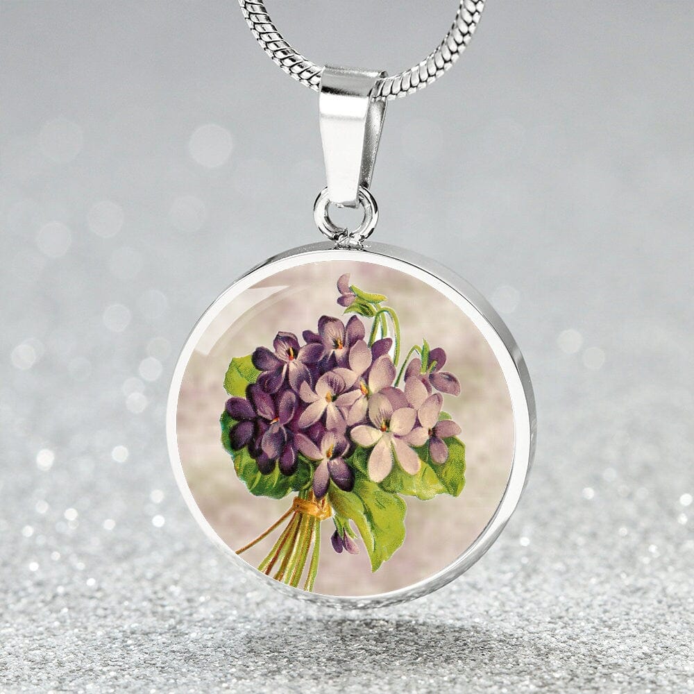 ShineOn Fulfillment Jewelry Personalized Violet Flower Art, Custom Pendant with Luxury Necklace - Personalized Engraving Available, Gift Box Included, Free Shipping