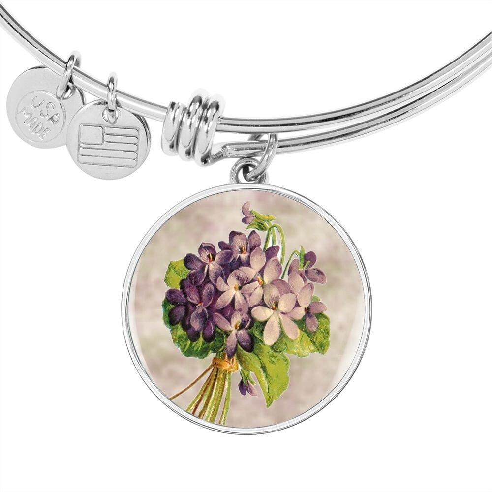 ShineOn Fulfillment Jewelry Personalized Violet Flower Art, Custom Pendant with Luxury Bangle - Personalized Engraving Available, Gift Box Included, Free Shipping