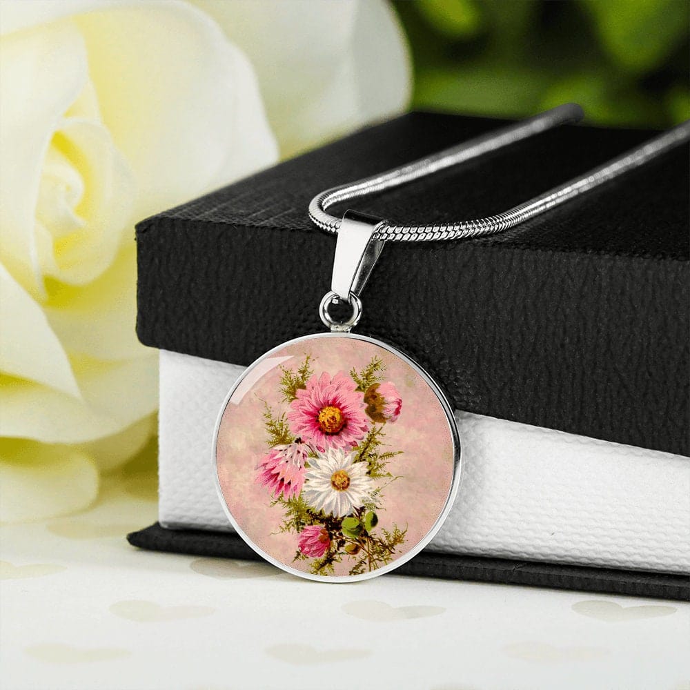 ShineOn Fulfillment Jewelry Personalized Aster Vintage Art, Custom Pendant and Luxury Necklace - Personalized Engraving Available, Gift Box Included, Free Shipping