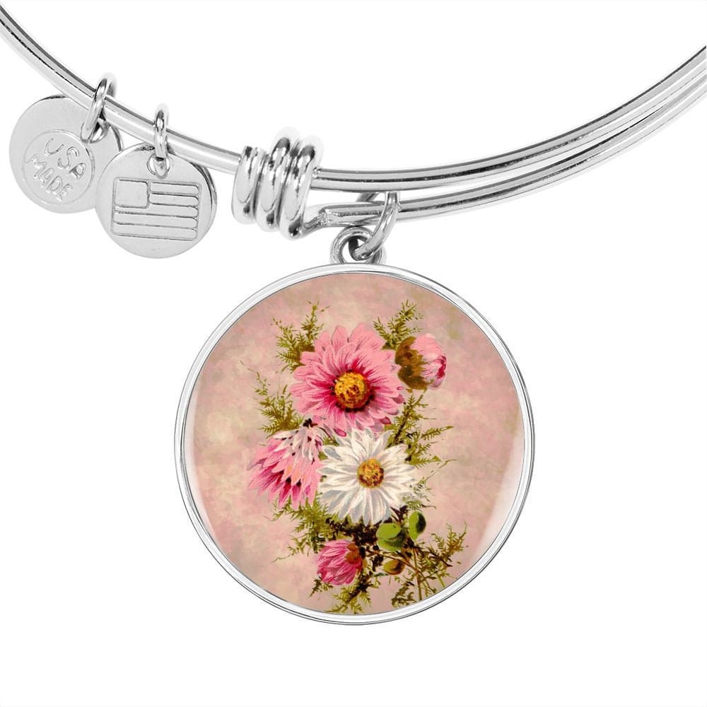 ShineOn Fulfillment Jewelry Personalized Aster Vintage Art, Custom Pendant and Luxury Bangle - Personalized Engraving Available, Gift Box Included, Free Shipping